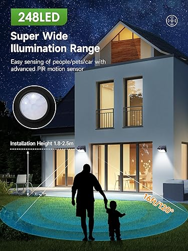 Miniatura 2 de Luces solares impermeables para exteriores, 240 LED, 1500 lúmenes, sensor de movimiento, luces para exteriores, 3 modos de luz solar con sensor de