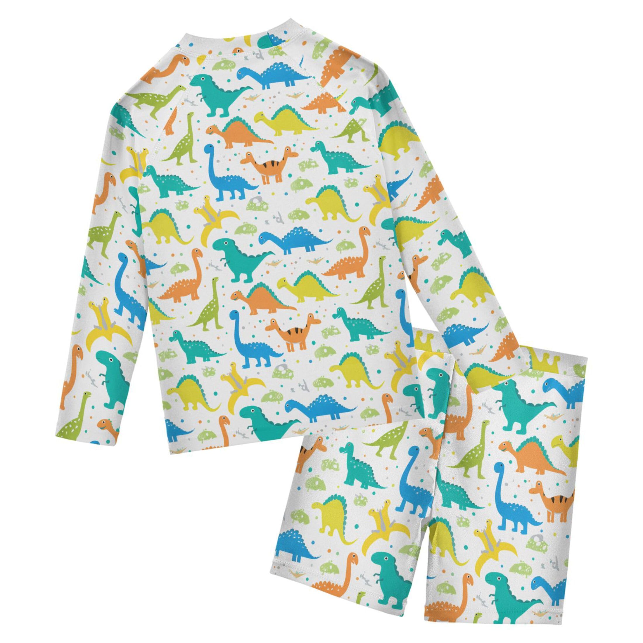 Cute Dinosaur Toddler and Baby Boys' 2-Piece Swimsuit Trunk, Long Sleeve Rashguard Bathing Suit B0404078