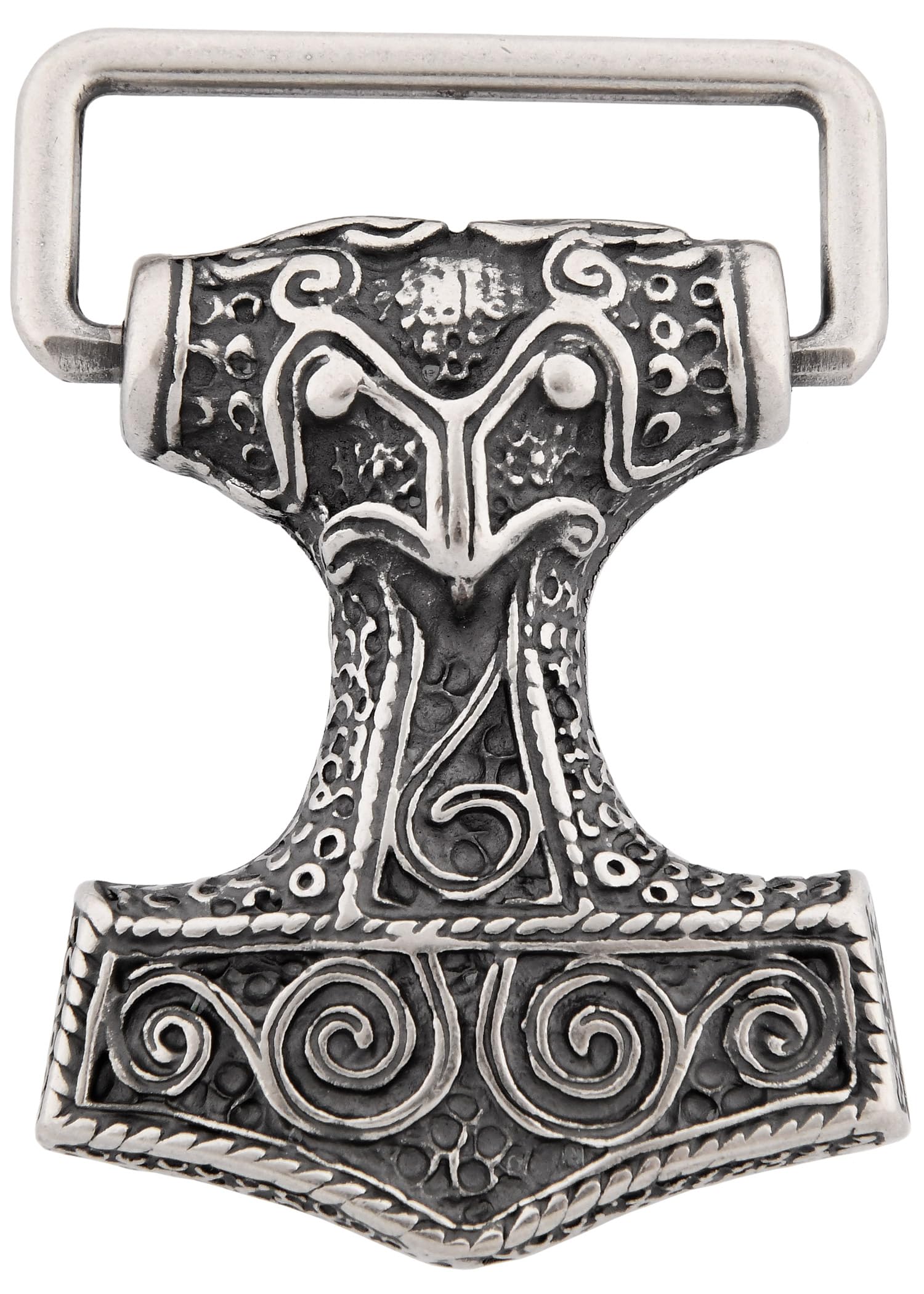 Battle-Merchant Men's Silver Mjoelnar Belt Buckle, Thor's Hammer, Larp Medieval Viking Belt Buckle, Or Bronze,