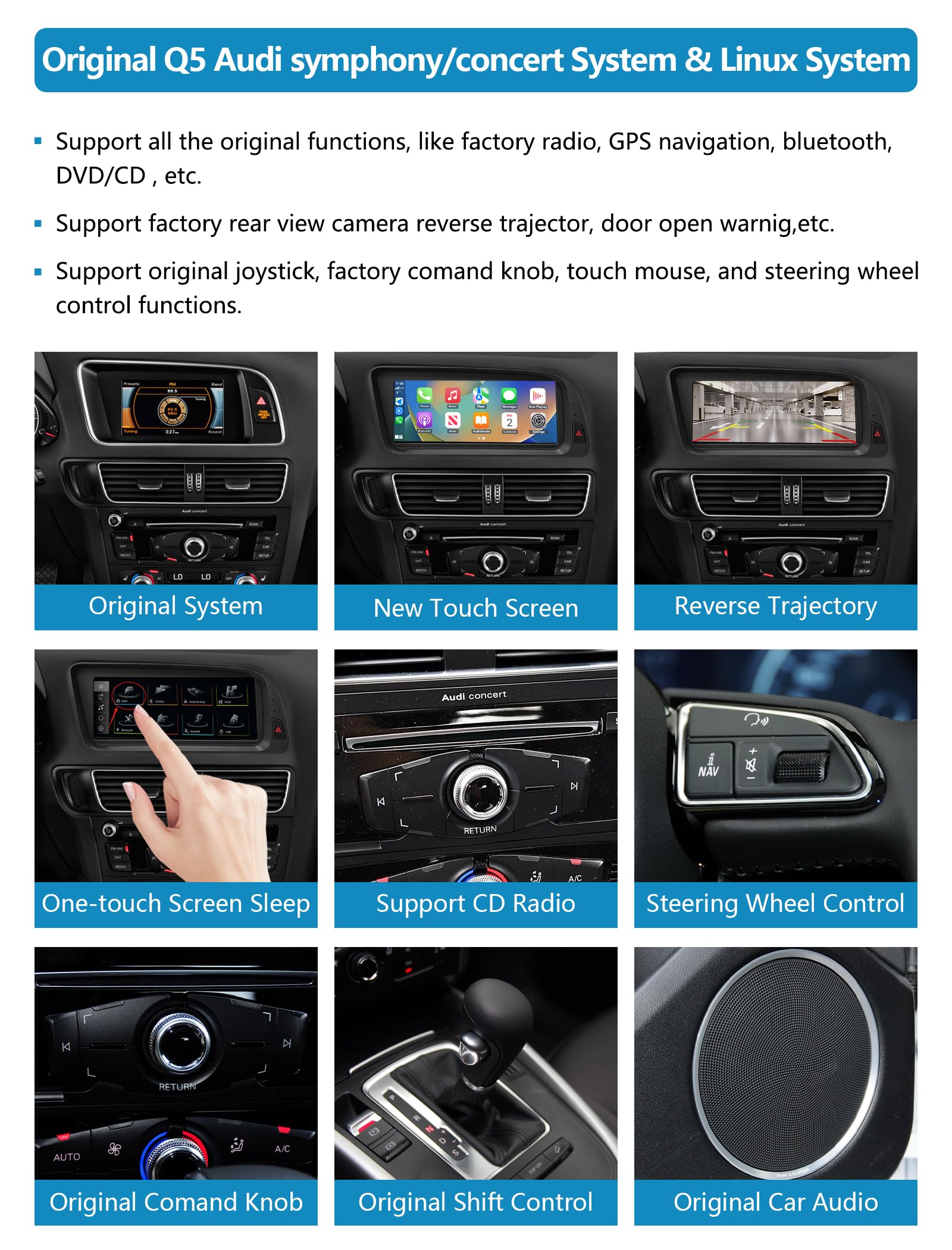 Autoradio écran Tactile 8,9" avec Carplay sans Fil et Android Auto pour Audi Q5 2009-2017 avec système MMI 2G, Prend en Charge Mirrorlink, caméra, Navigation