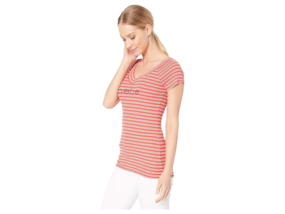 

Bebe Yummy Rib Stripe Short Sleeve Top (Hibiscus Yummy Rib) Women's T Shirt, Pink