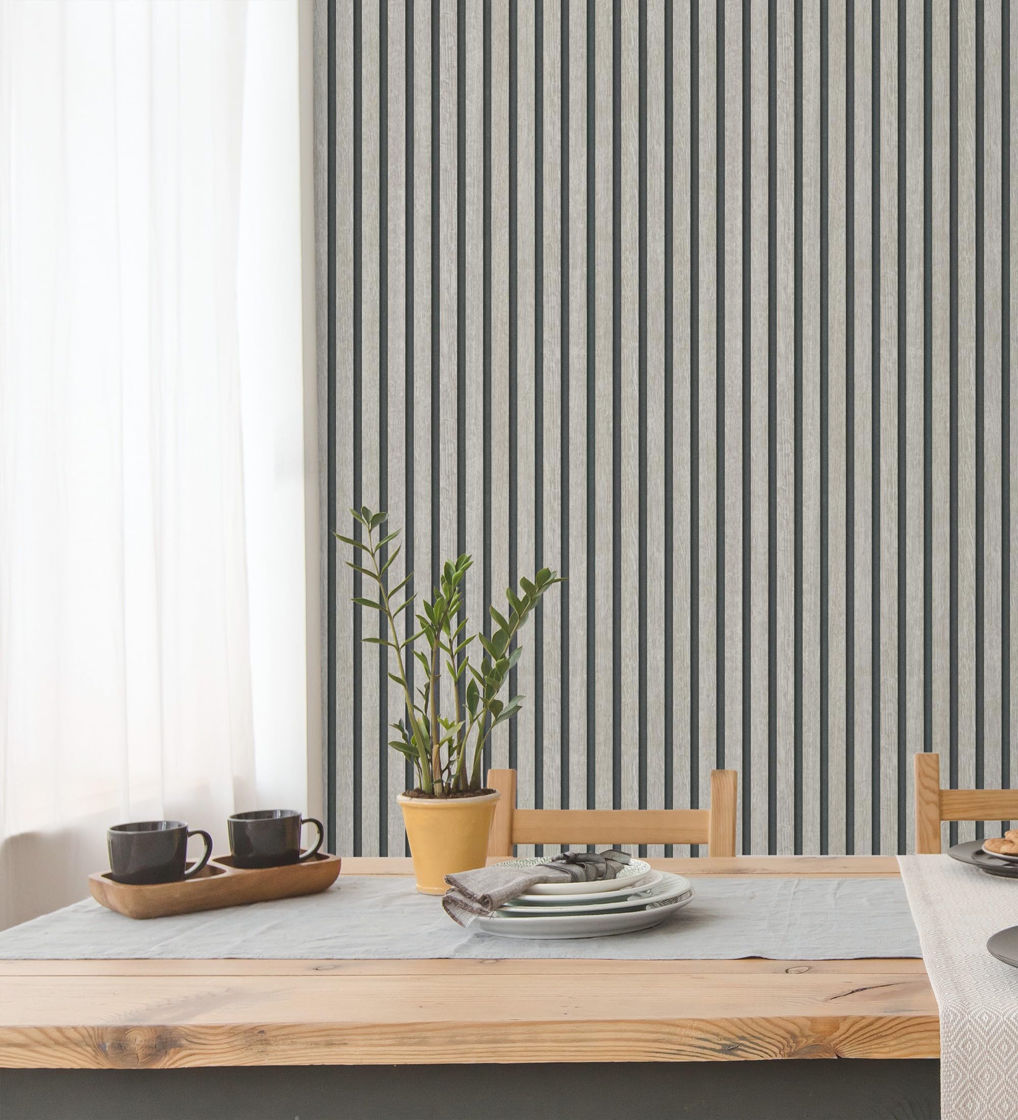 GAULAN 682664 - Papel pintado de listones de madera gris imitando el diseño de palillería para pared salón cocina baño dormitorio pasillo - Rollo de 10 m x 0,53 m