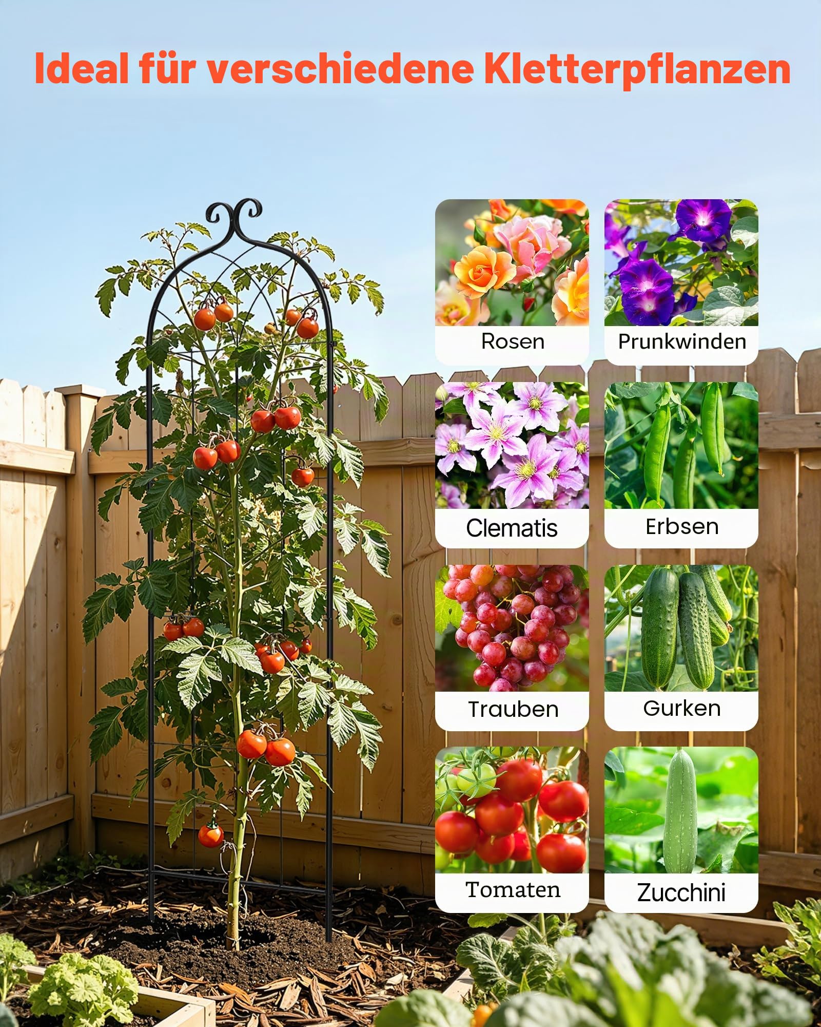 VEVOR Rankgitter, 180x52,5 cm 2er-Pack, Metall Rankhilfe mit Pulverbeschichteter Oberfläche & Verriegelungsmechanismus, Kletterhilfe, Garten Spalier, Pflanzengitter für Blumen, Gemüse & Rosen