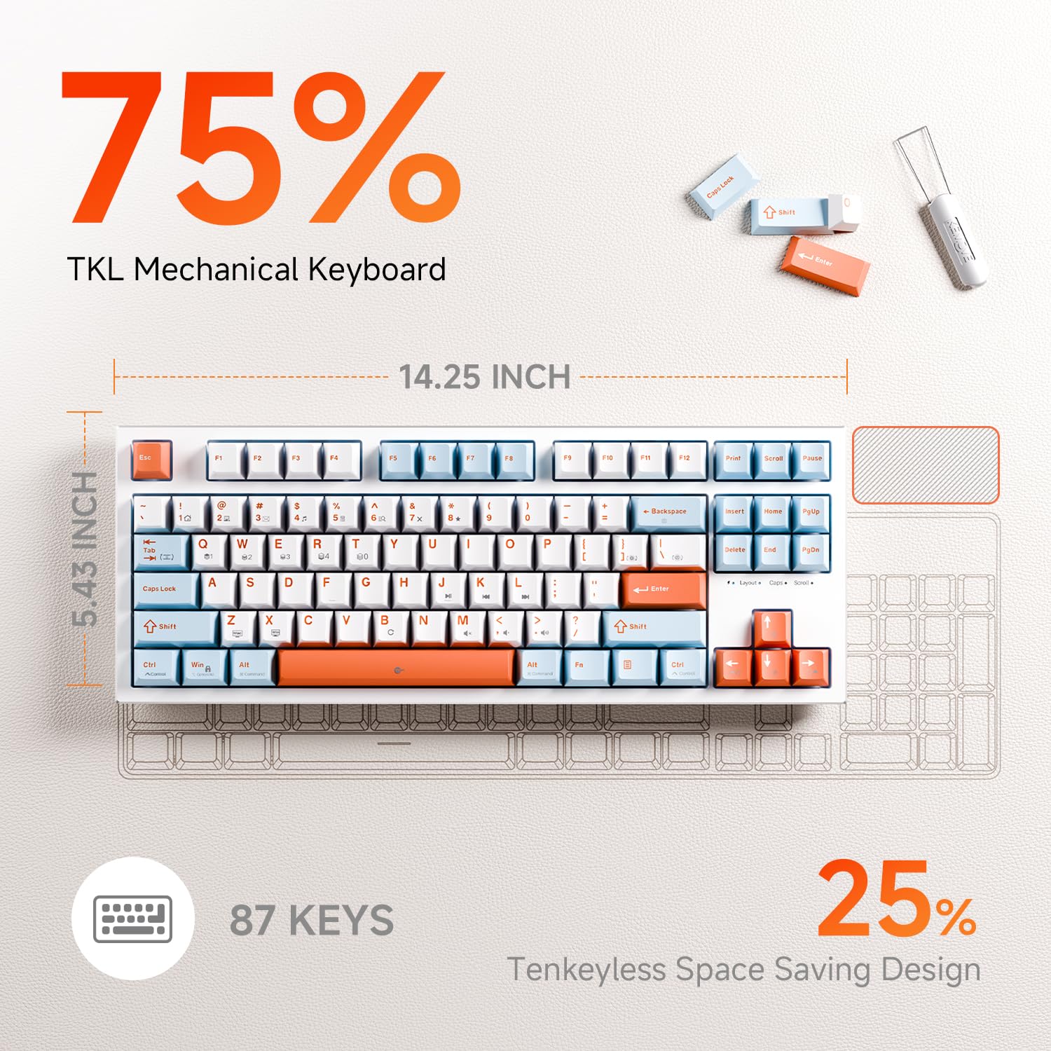 KEMOVE K87SE TKL Tastiera Meccanica da Gaming, Interruttori Blu, Retroilluminata LED, Layout QWERTY US, Tastiera 75% con Filo, NKRO, Cavo USB-C Staccabile, Compatibile con Windows e MacOS
