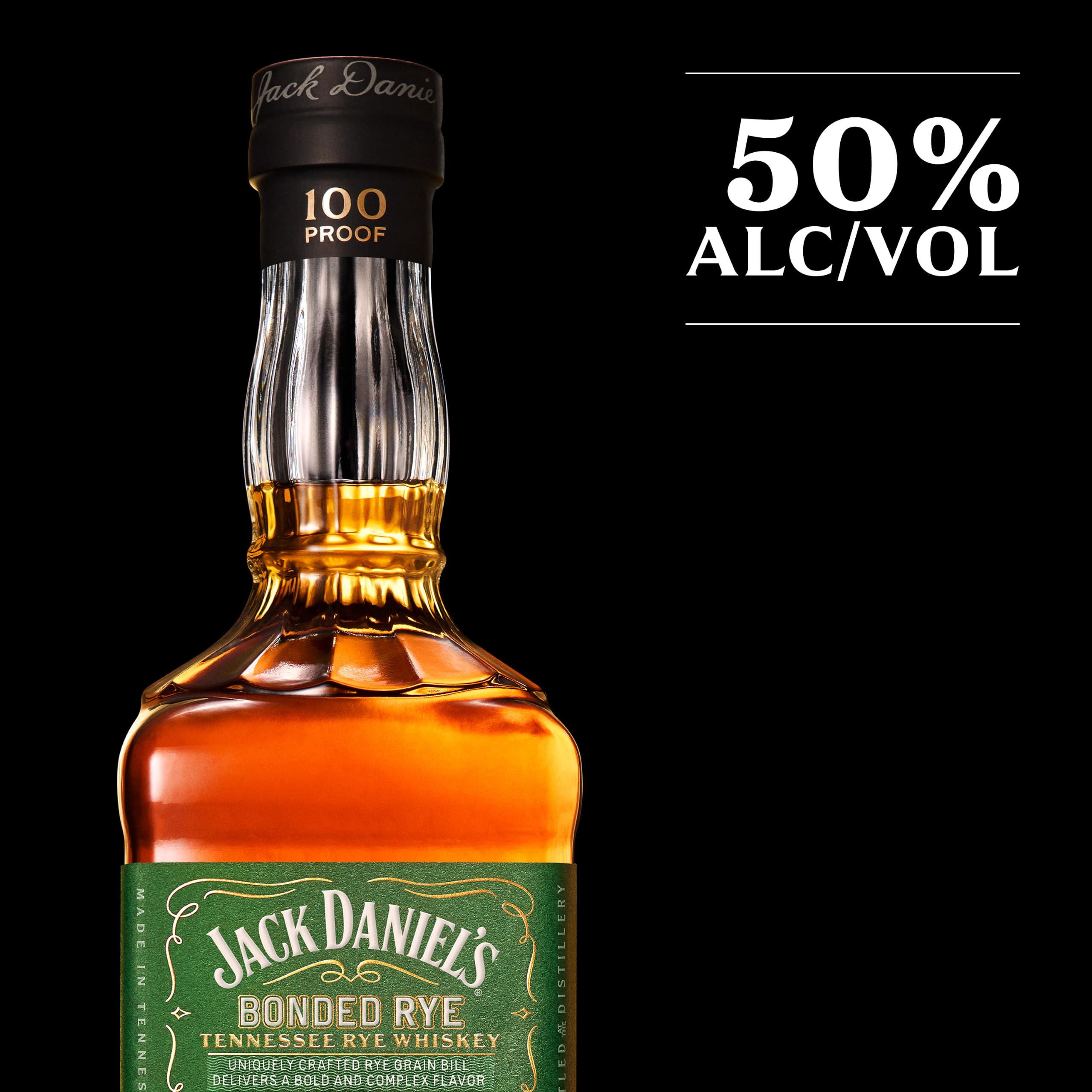Jack Daniel's Bonded Rye Tennessee Whiskey – Whiskey Americano Premium, Gusto Intenso e Autentico, Sapore Fruttato, Invecchiato Tradizionalmente, 50% Vol., Bottiglia in Vetro da 100 cl