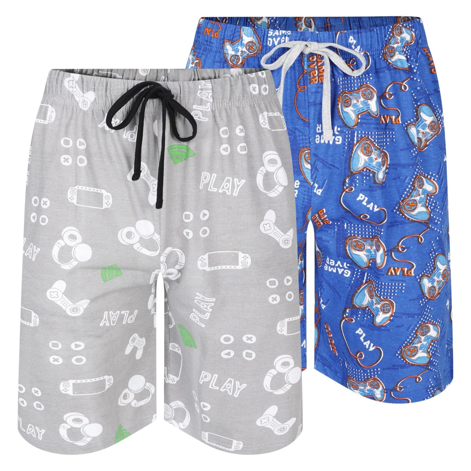 North East Men's Game Over Play Gry/Ryl 2 Pack Pyjama Shorts Novelty Beer Game Donuts M To 2XL Lounge Sleep Shorts (Game Over-2Xl)