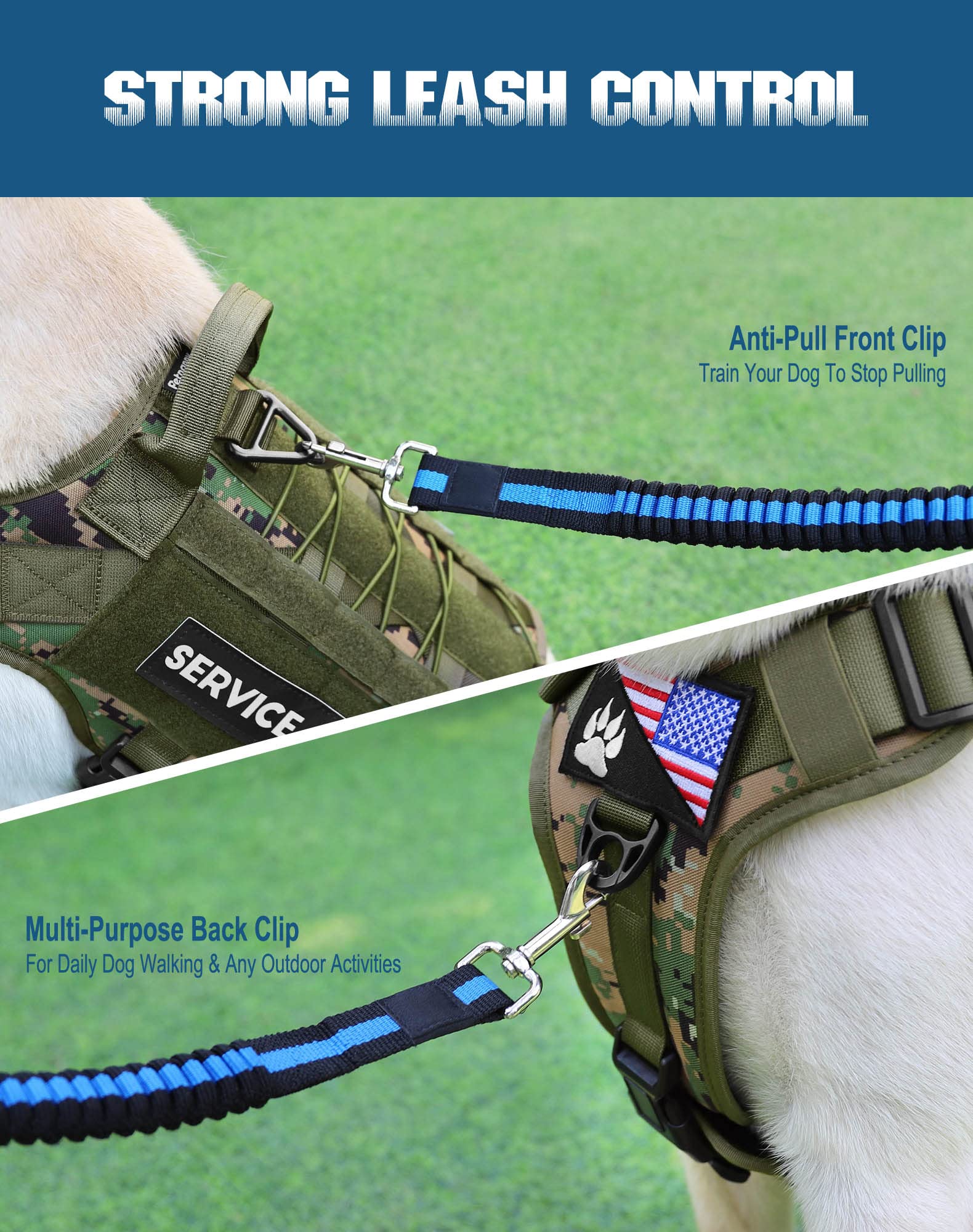 PETNANNY Arnés táctico para perro, arnés para perro de servicio, chaleco de apoyo emocional para perros medianos y grandes, chaleco para perros ESA sin tirones con gancho y bucle, chaleco Molle de