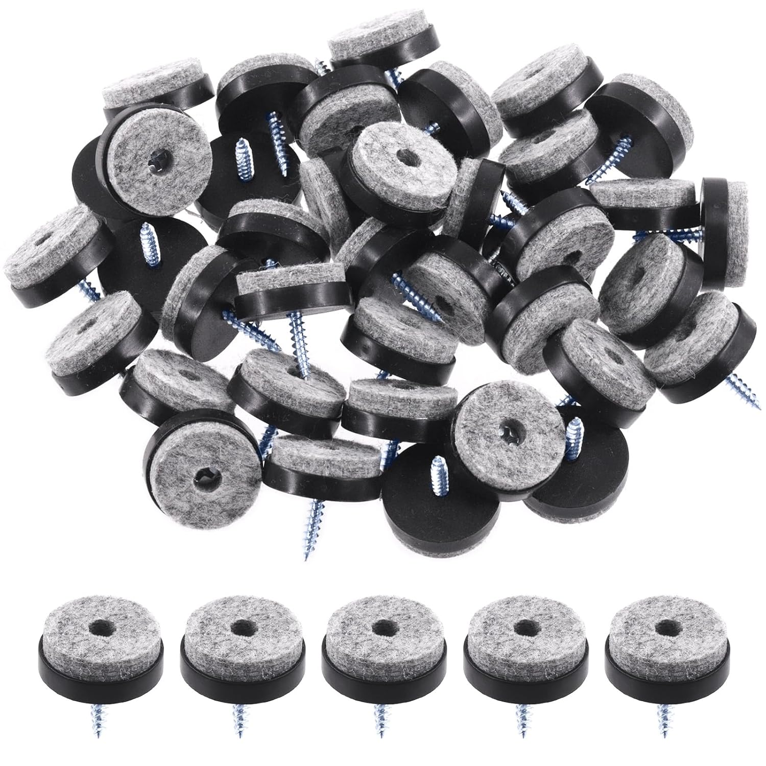 Swpeet 40Pcs 24mm Black Furniture Felt Pads Furniture Glide Assortment Kit Non Slip Furniture Pads with Screw-on Felt