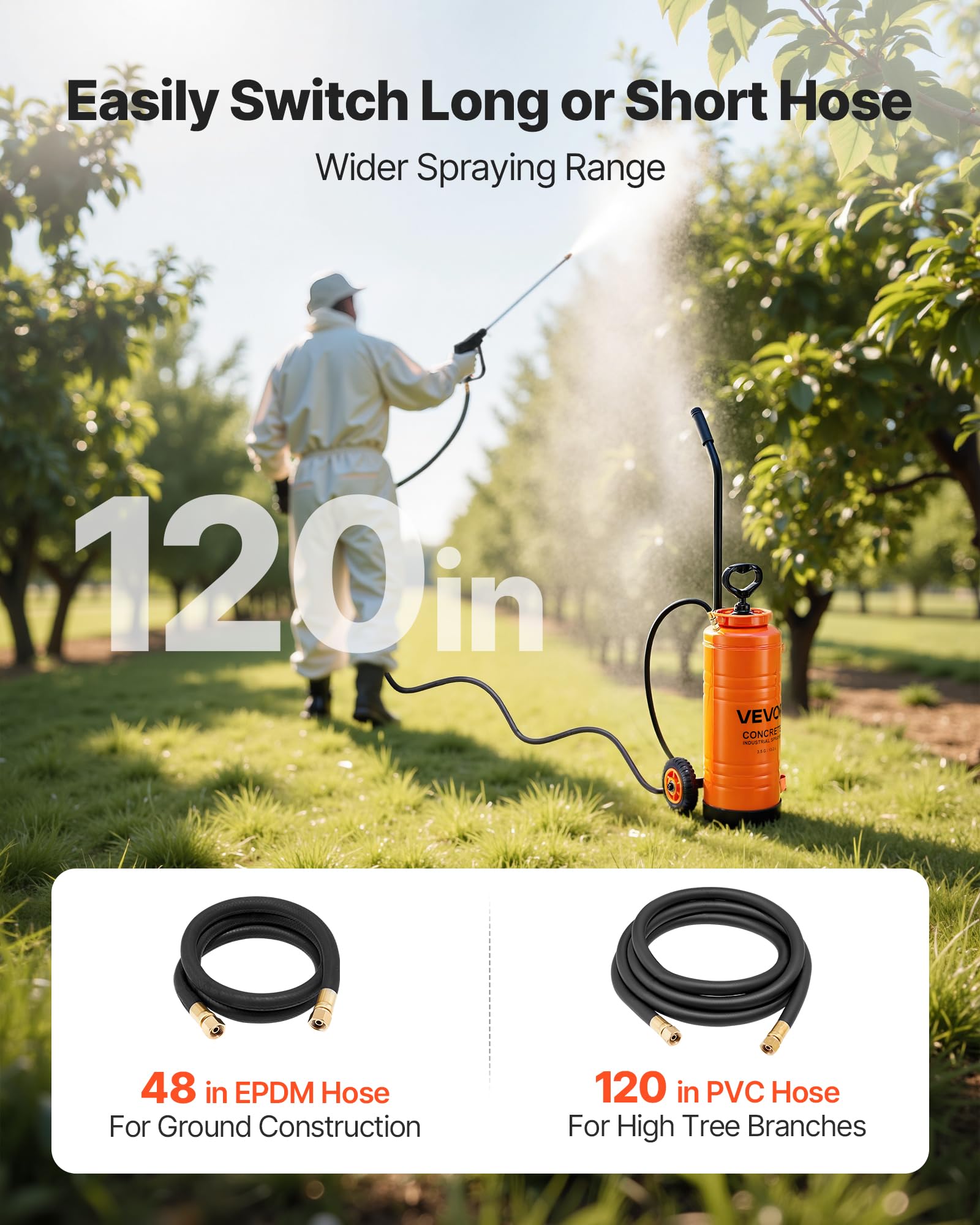 VEVOR Pulverizador de Hormigón Industrial con Carro, Pulverizador de Acero Inoxidable de Aprox. 13,2 L, Presión de 25-60 PSI, Depósito 24 x 21 x 68 cm, 2 Boquillas de Latón, para Construcción, Jardín