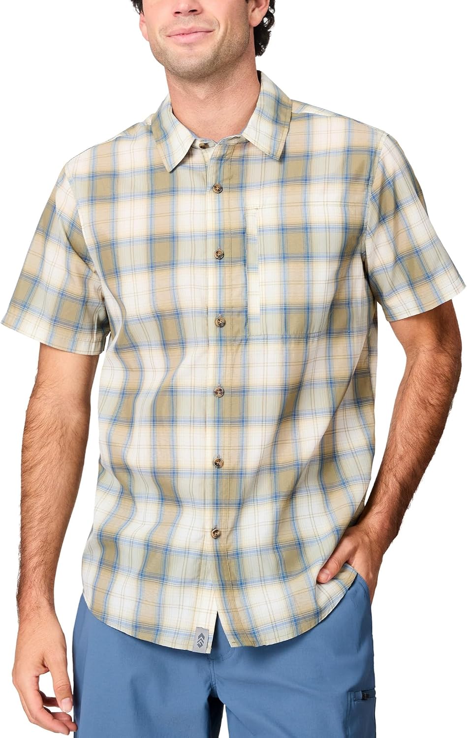 Free Country Men's Short Sleeve Plaid Poplin Shirt Mountain Quick Dry Fishing Button Down Shirts for Men-Excursion