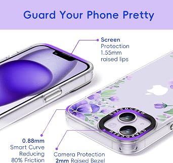for iPhone 14 Case, Violet Clear Shockproof Phone Case