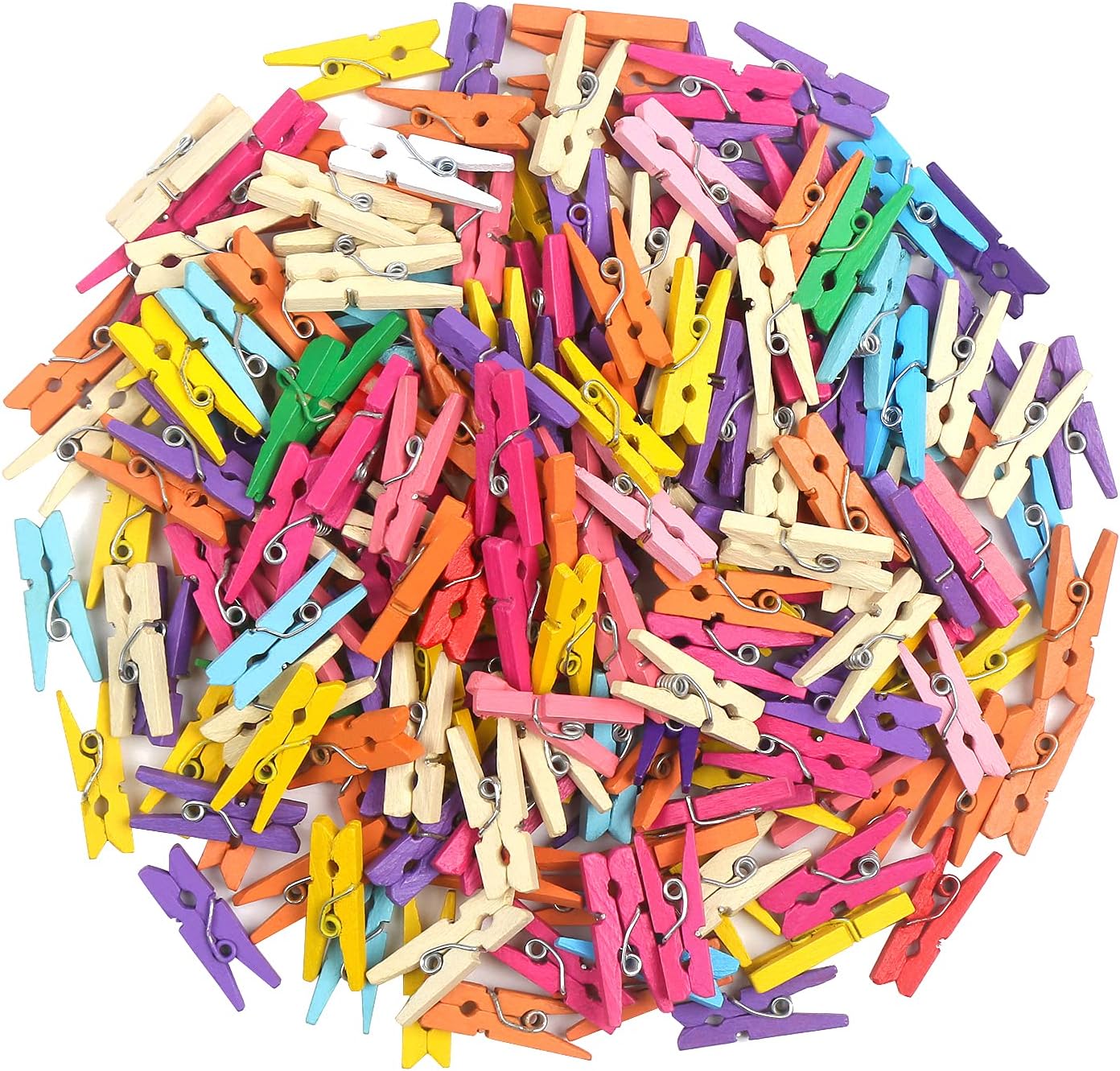 KIMOBER 200pcs Mini Wooden Clothespins,Mixed Colored Small Craft Peg Pins Clips for Photos Pictures Paper Crafts