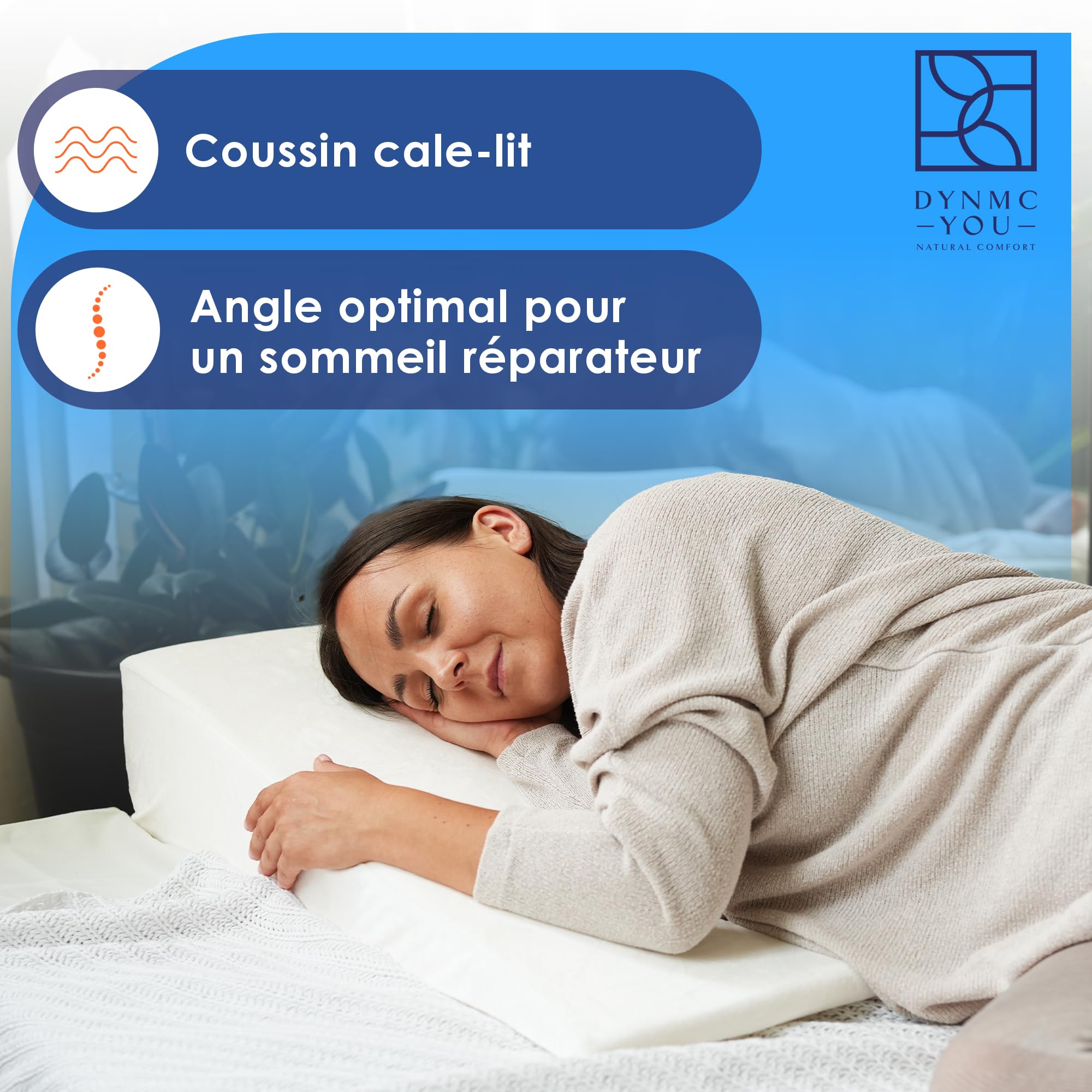 Coussin triangle de lit 80 cm – dormir surélevé, mieux respirer & lecture | Coussin triangle de lit pour dormir surélevé · mieux respirer & estomac apaisé · lecture & dos · housse lavable · OEKO-TEX
