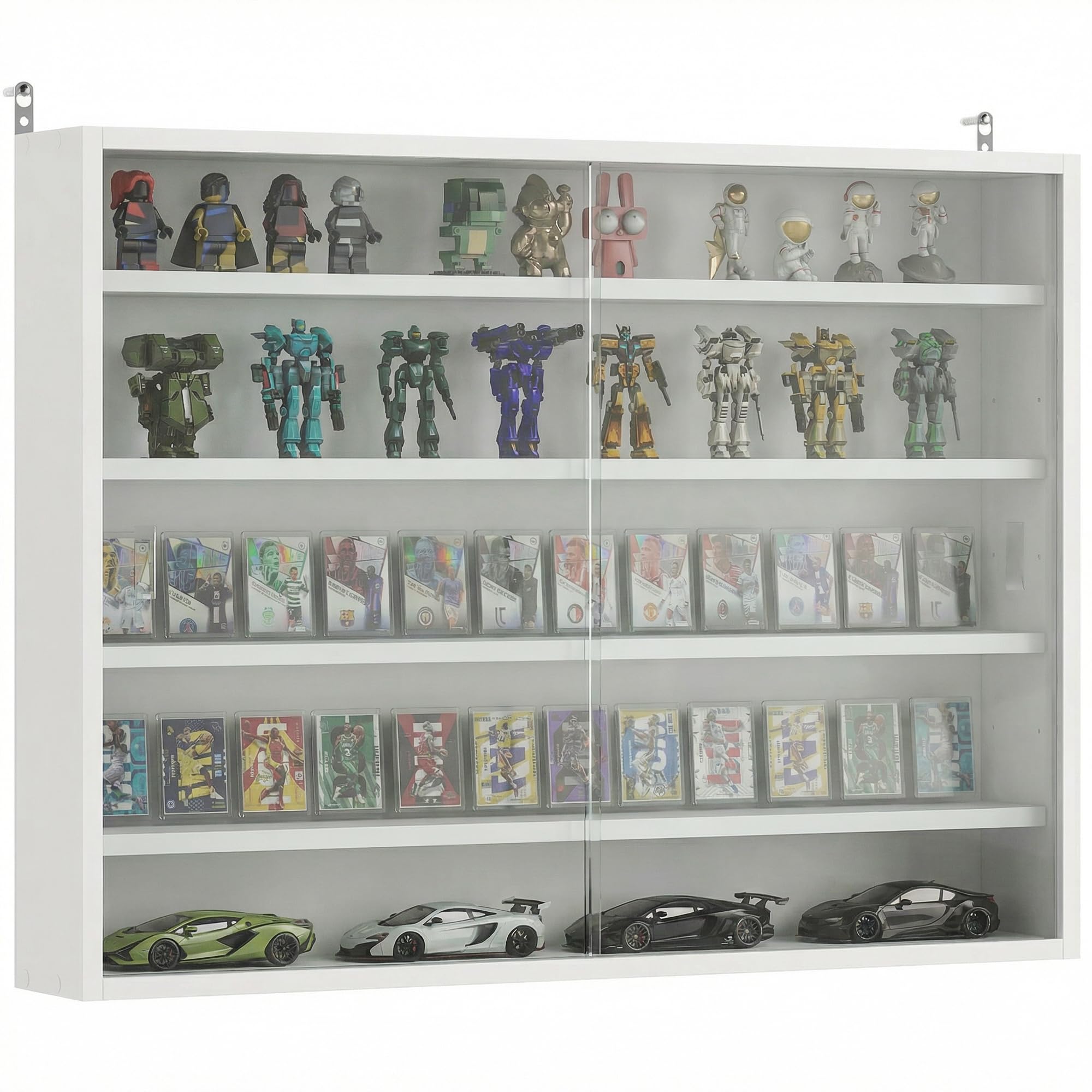 HOMCOM Vetrina espositiva per collezioni a 5 livelli, vetrina da parete, con ripiani regolabili e 2 ante scorrevoli in vetro, per profumi, statuine decorative, 80x9,5x60 cm, bianco