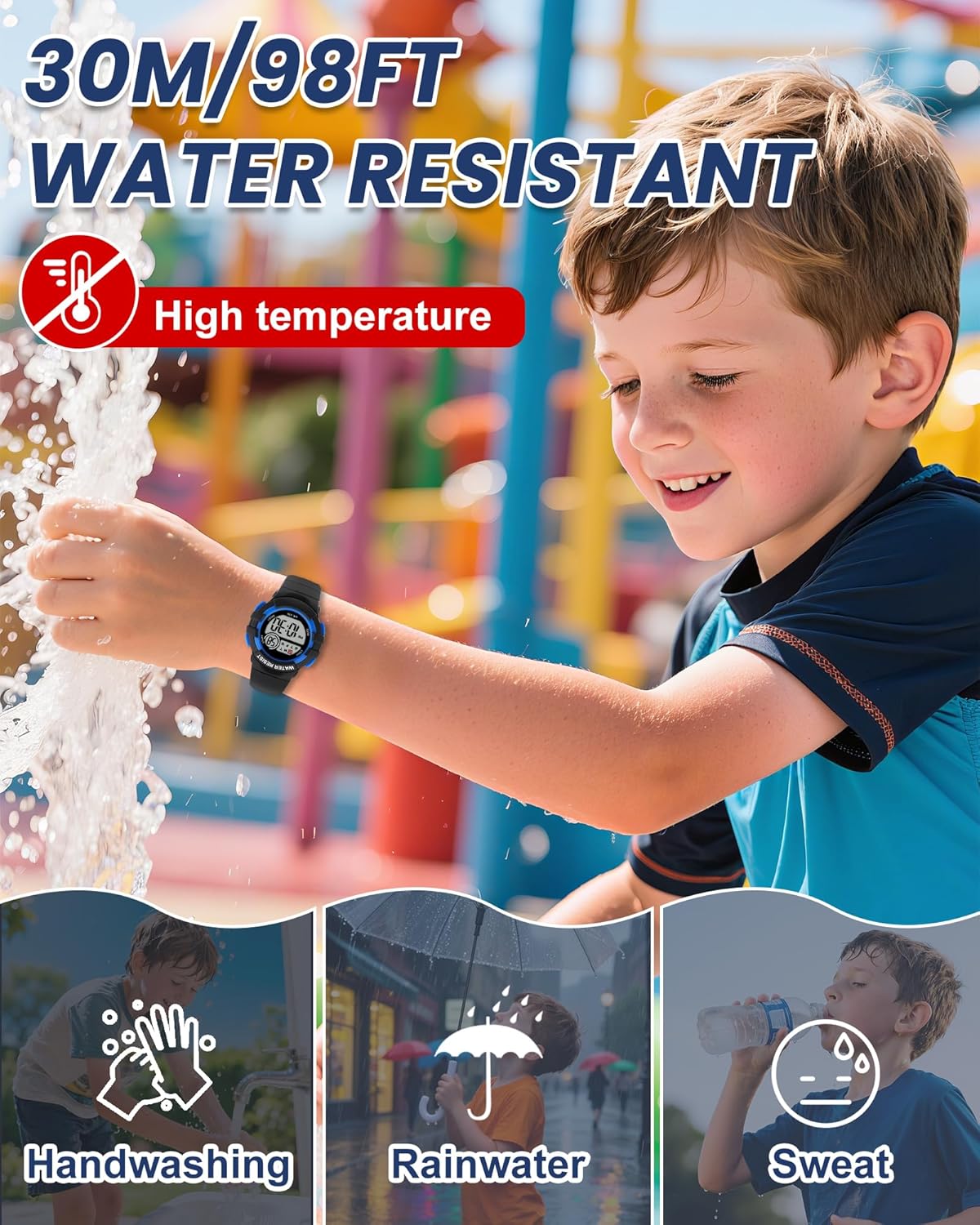 Juboos Kid's Digital Watch for Boys and Girls, Waterproof LCD Digital Sports Kids Watch with 7 Color LED Lights, Stopwatch, Alarm - Image 4