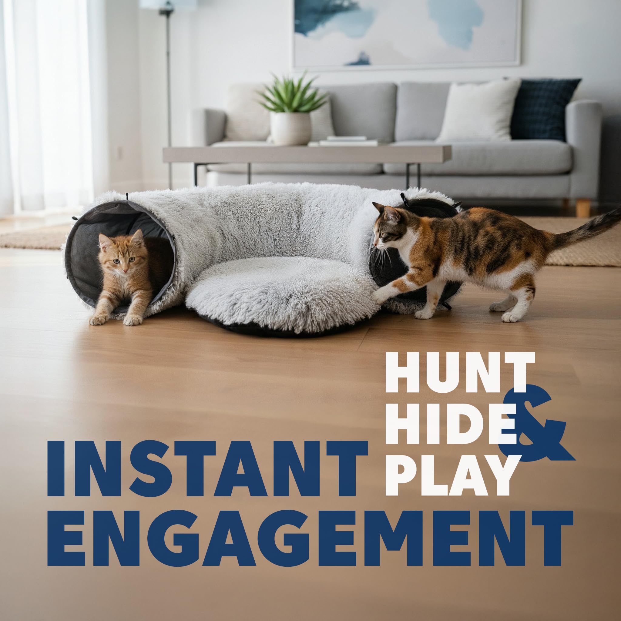 Tunnel et jouets pour chat d'intérieur – Tunnel pliable pour chat d'intérieur + jouets pour chat – Lit tunnel en peluche confortable pour chat – Tunnel pour chat et chaton sûr pour chatons d'intérieur