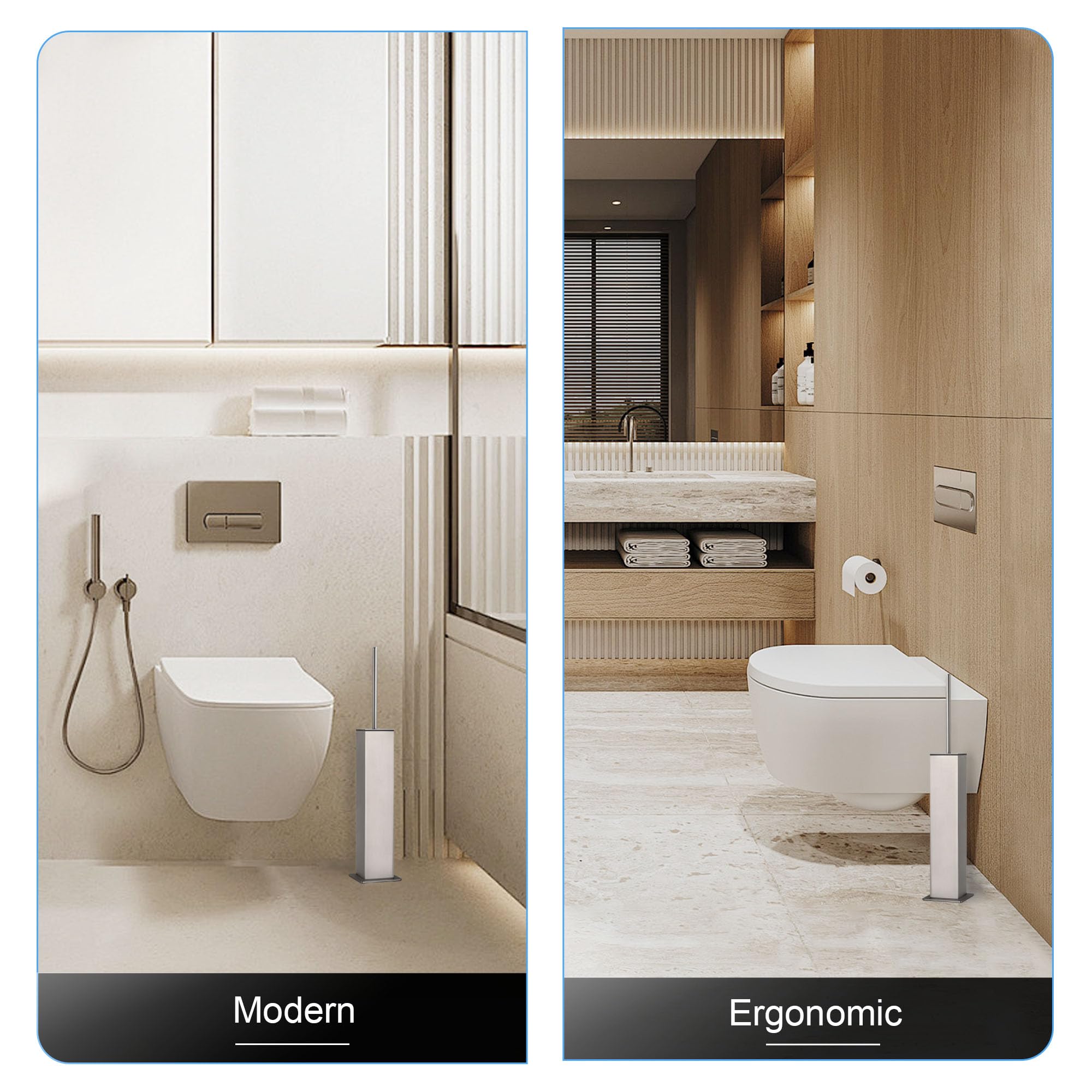 BVL Set di scopino e portascopino per WC in acciaio inox nichel spazzolato 304 quadrato autoportante per bagno