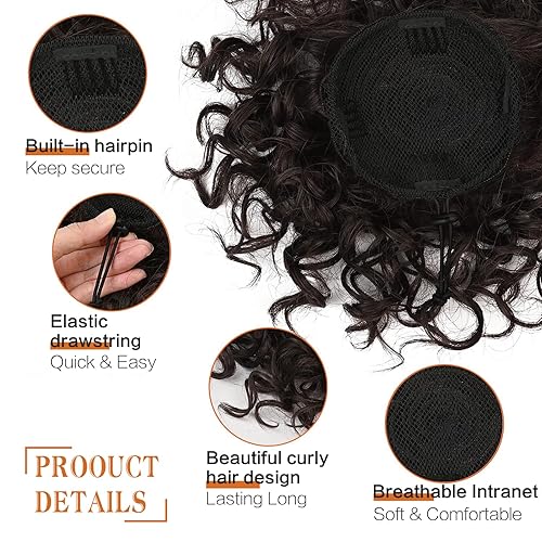 Miniatura 3 de Moño desordenado, cordón elástico, suelto, ondulado, grande, rizado, extensiones de cola de caballo cortas, extensiones de moño sintético para mujer