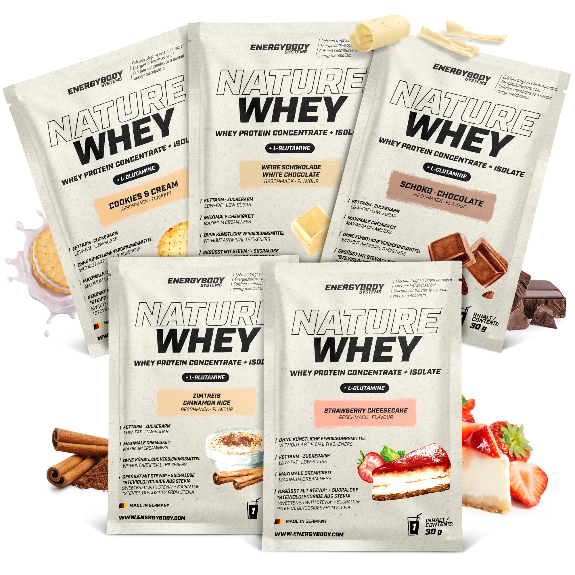 Energybody Nature Whey Protein Pulver Probierpaket 2-5x30g - Zucker- und  fettarmes Molkenproteinpulver ohne knstliche ...