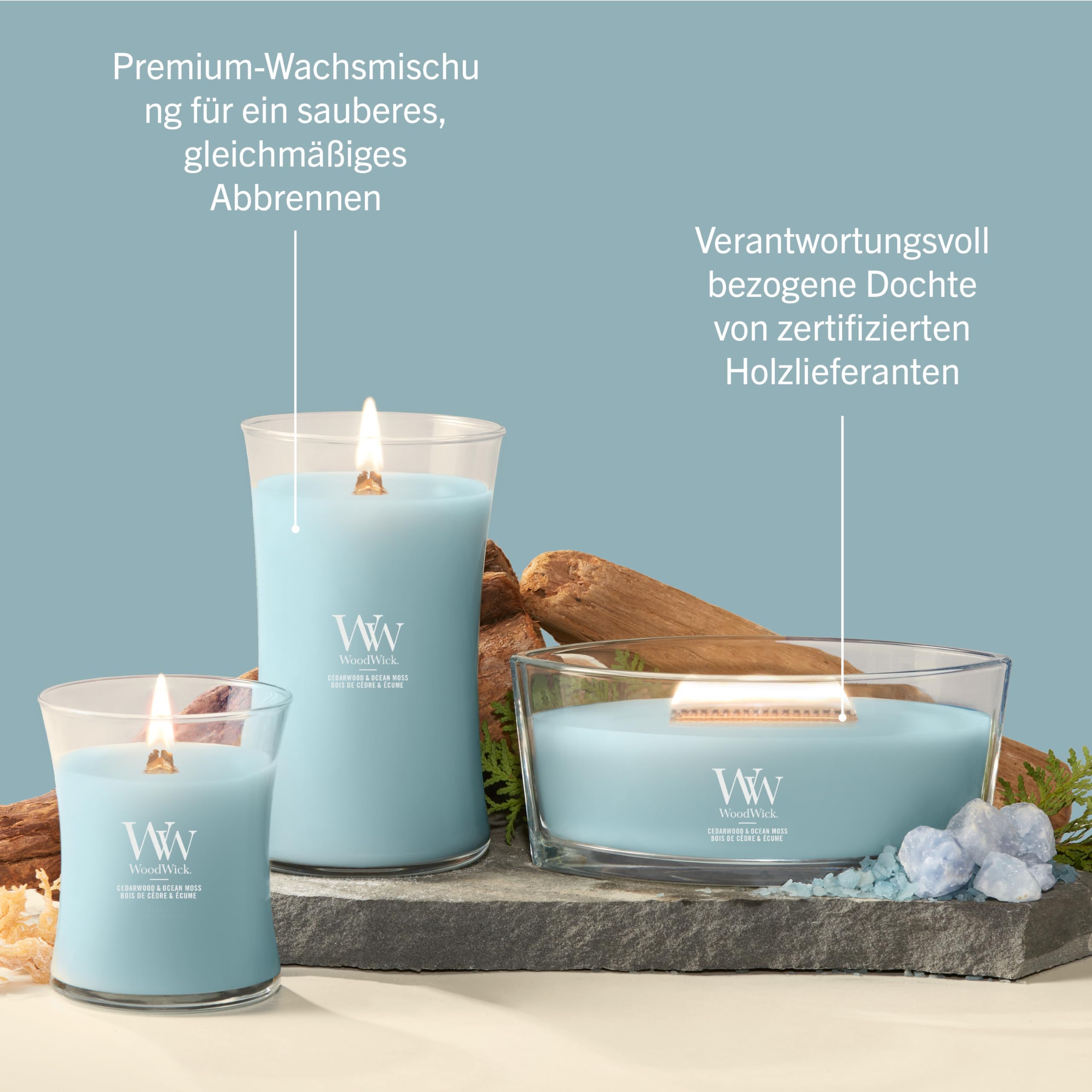 WoodWick Duftkerze | Große Hourglass-Kerze | Cedarwood & Ocean Moss | Perfekte Geschenke für Frauen