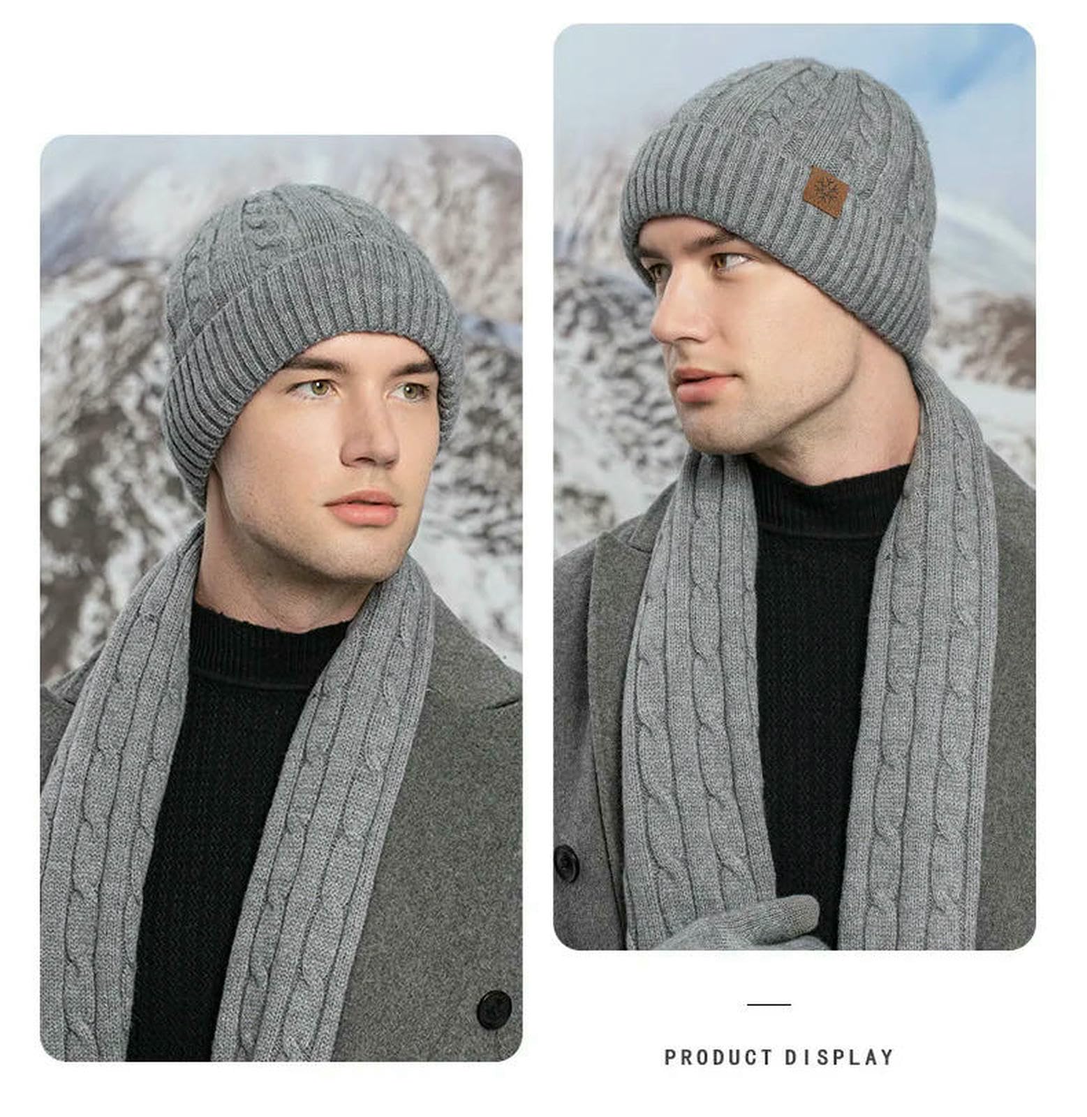 Mütze,Schal & Handschuh-Sets 3pcs Winter Gestrickte Hut Schal Und Handschuhe DREI-stück Set Frauen Kälte-Beweis Warme Für Männer-schwarz