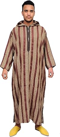 Djellaba Handmade and Embroidered Breathable hooded Burgundy Stripe