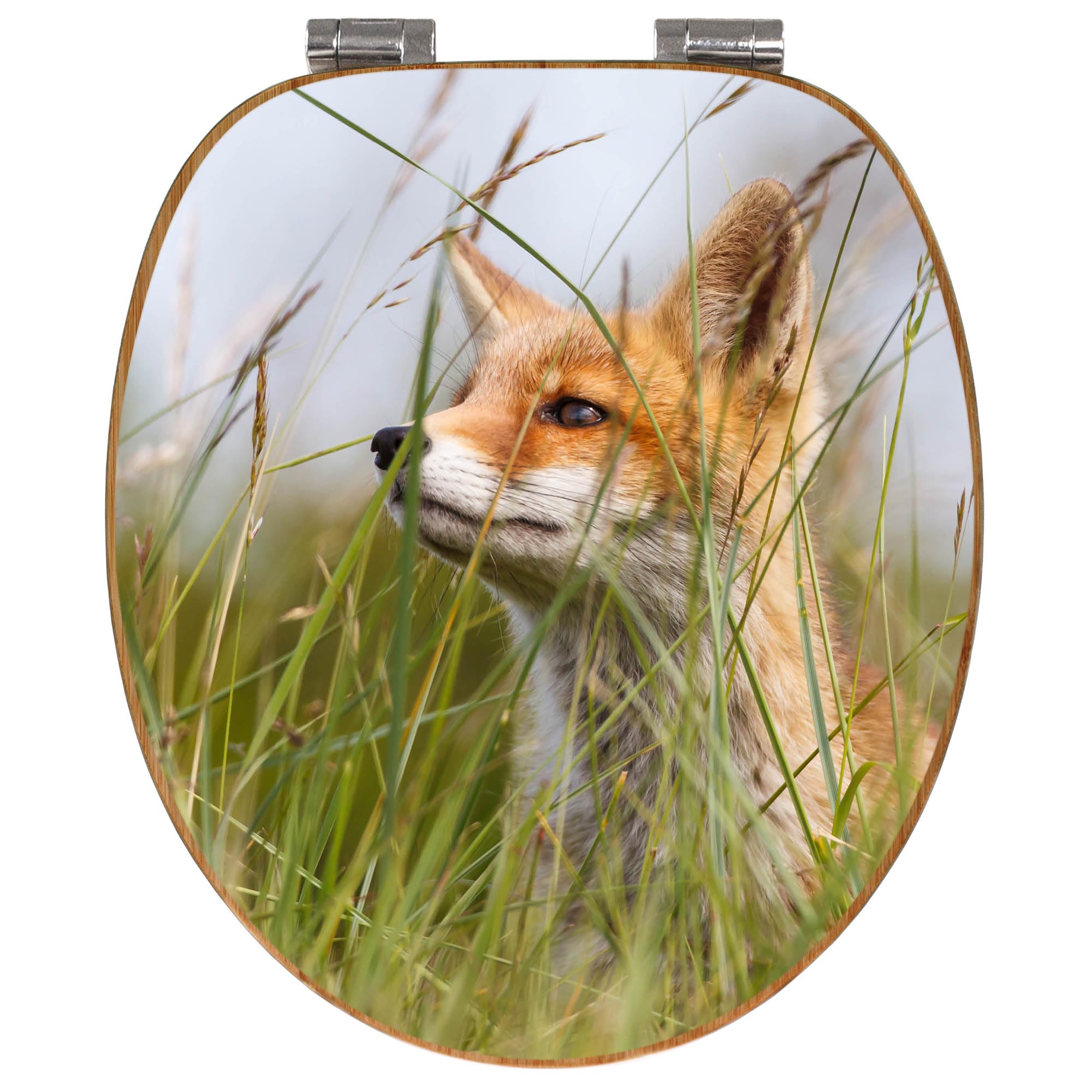 banjado Design WC Sitz Bambus Absenkautomatik 45,8x37,5cm - Toilettendeckel mit Absenkautomatik Holz - hochwertiger Bambus Klodeckel - WC-Sitz für gängigen Toiletten - Motiv Fuchs