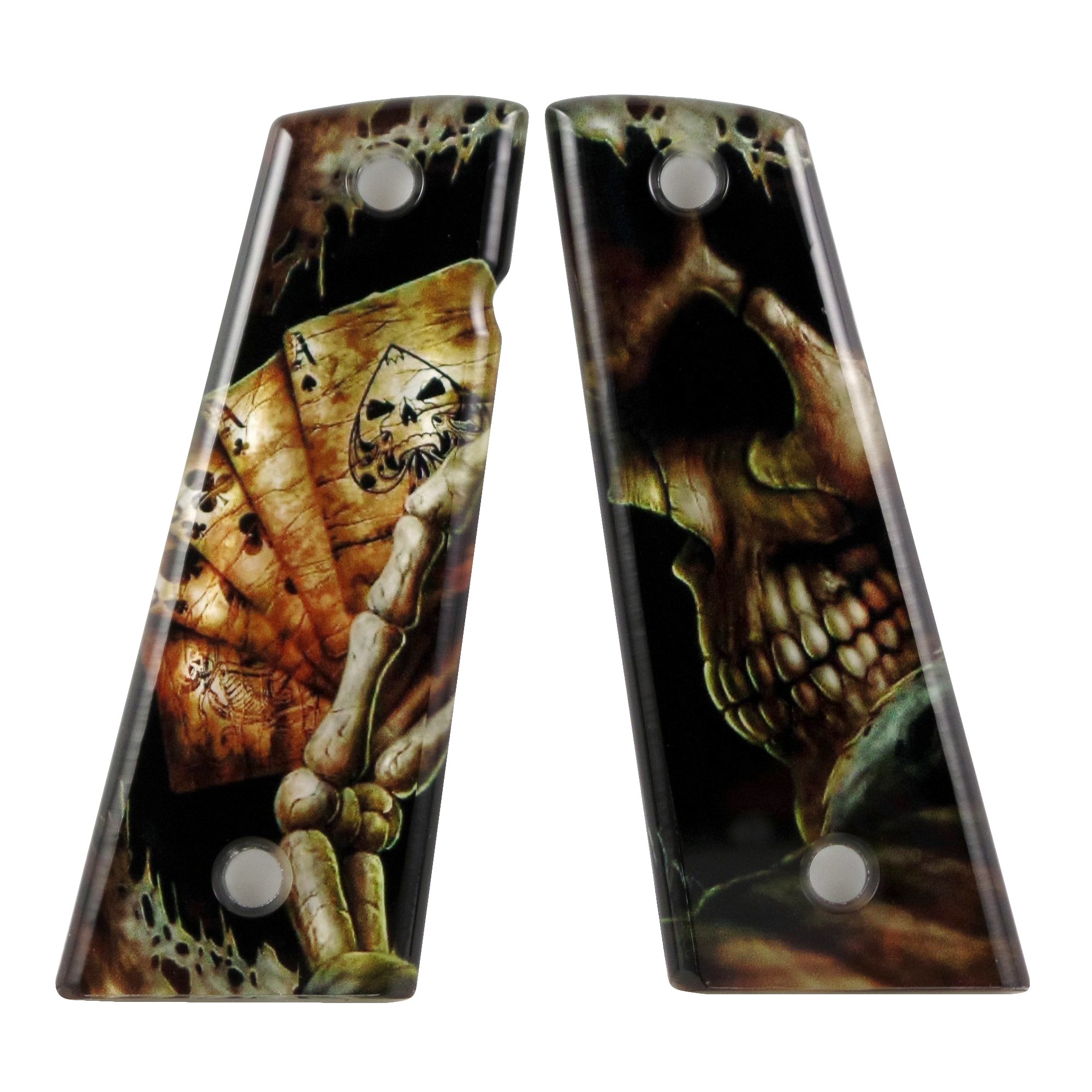 CUSTOM 1911 PISTOL GRIPS SILVER DEEP ENGRAVED DEATH TRIUMPHANT