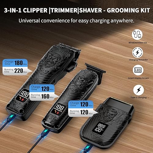 Miniatura 6 de Kit y juegos de cortapelos y recortadores de barba y afeitadoras eléctricas para hombre, kit de corte de metal con batería de larga duración para