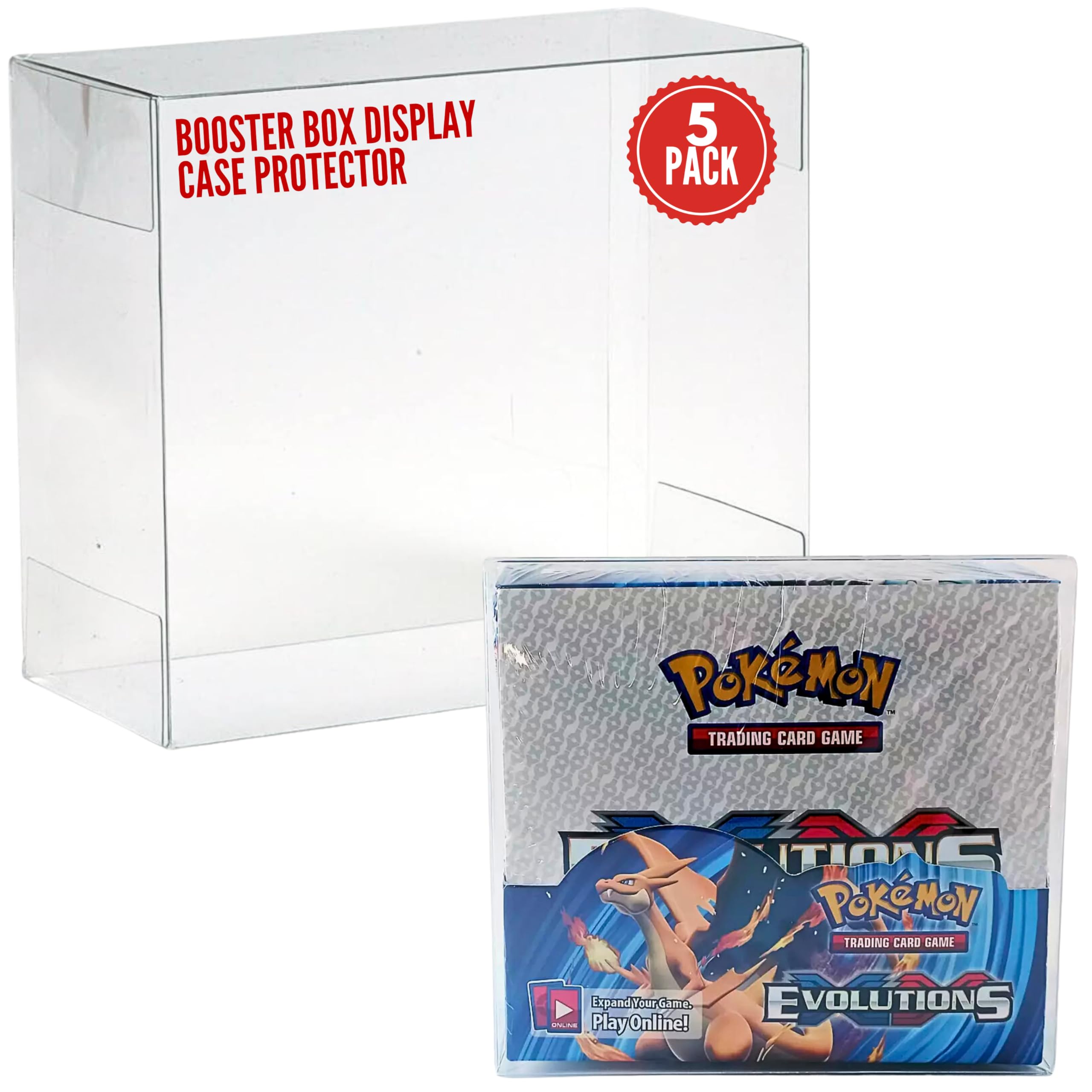 Plastic Booster Box Display Case for Pokemon Booster Box Long Term Storage Protection - Booster Box Display Case Protector - 0.5mm Thick Protective Display Case (Pack of 5)