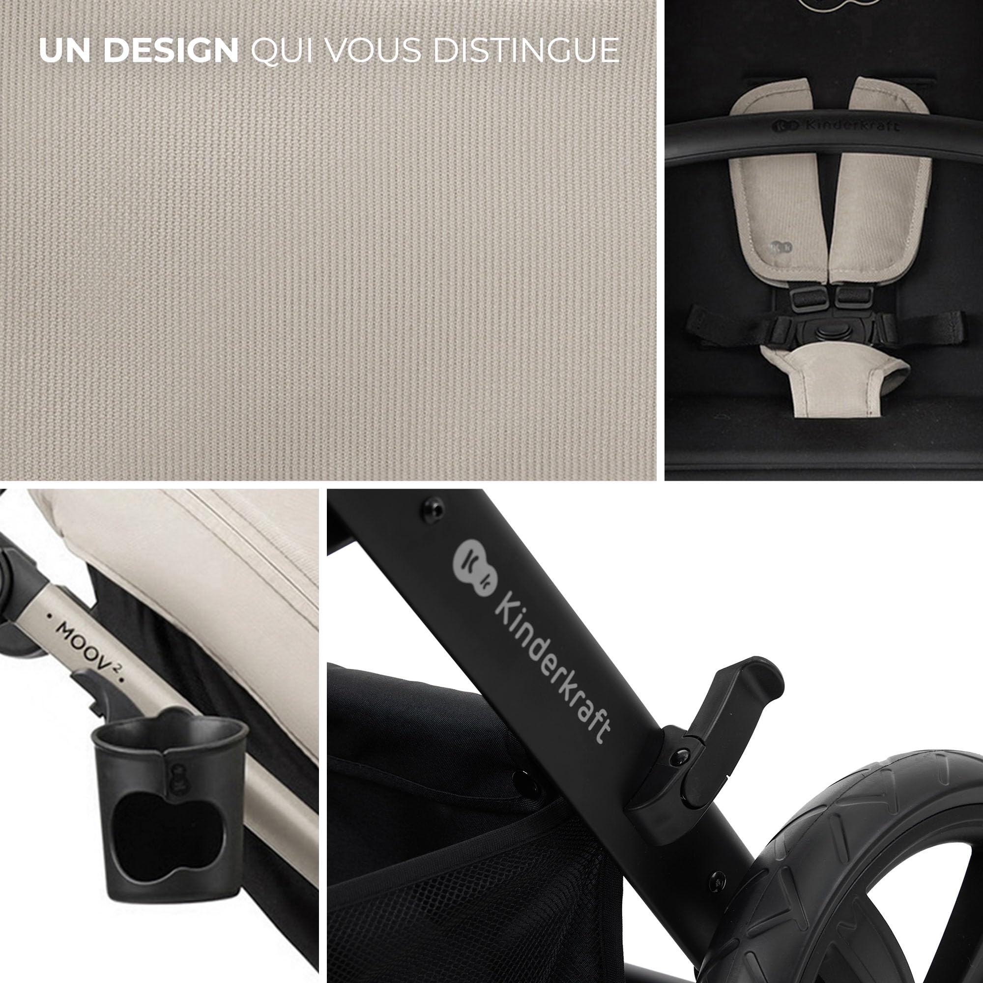 Kinderkraft MOOV 2 Poussette 3 en 1 Travel System avec nacelle 2-en-1 siège auto i-Size Gris