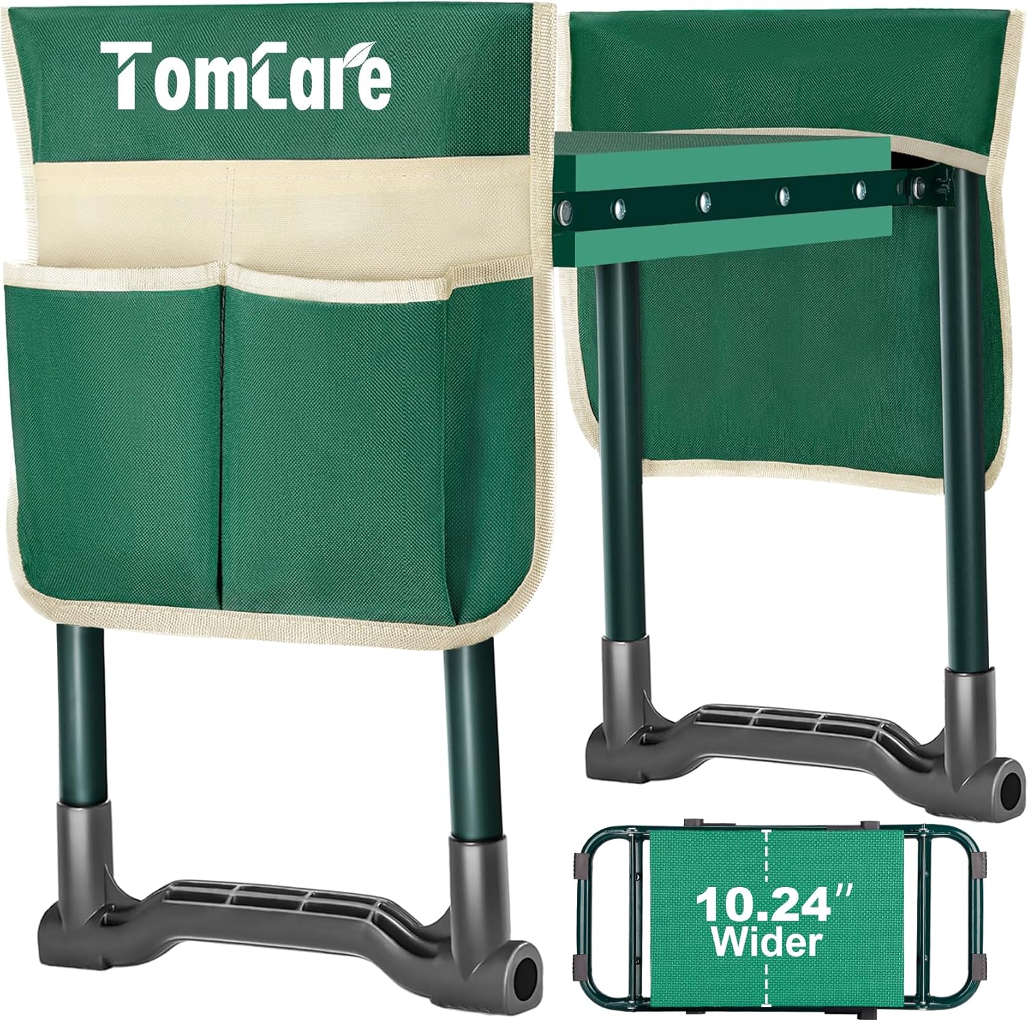 TomCare Garden Kneeler and Seat 10.24” Wide Kneeling Pad Garden Bench with 2 Tool Pouches Heavy Duty Stable Garden Stool Foldable Gardening Gifts for Women Men Seniors Gardeners Grey