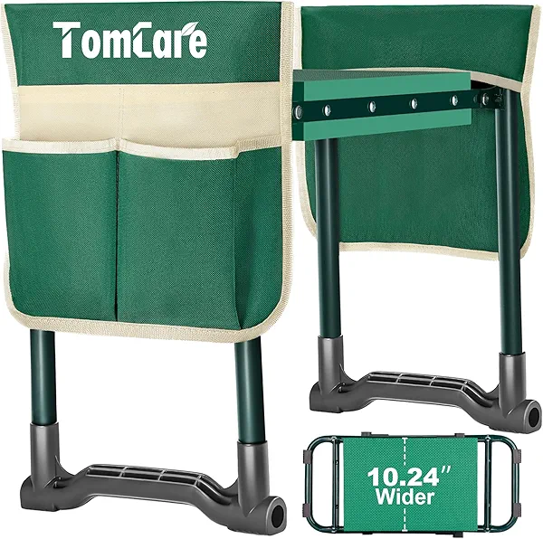 TomCare Garden Kneeler and Seat 10.24” Wide Kneeling Pad Garden Bench with 2 Tool Pouches Heavy Duty Stable Gardening Stool Tools Foldable Gardening Gifts for Women Men Seniors Gardeners, Green