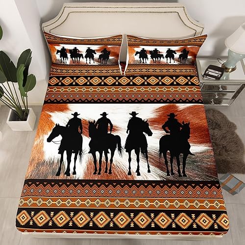 Miniatura 2 de Manfei Juego de sábanas de vaquero tamaño matrimonial, juego de sábanas de 4 piezas con estampado de piel de vaca abstracta con sábana bajera de