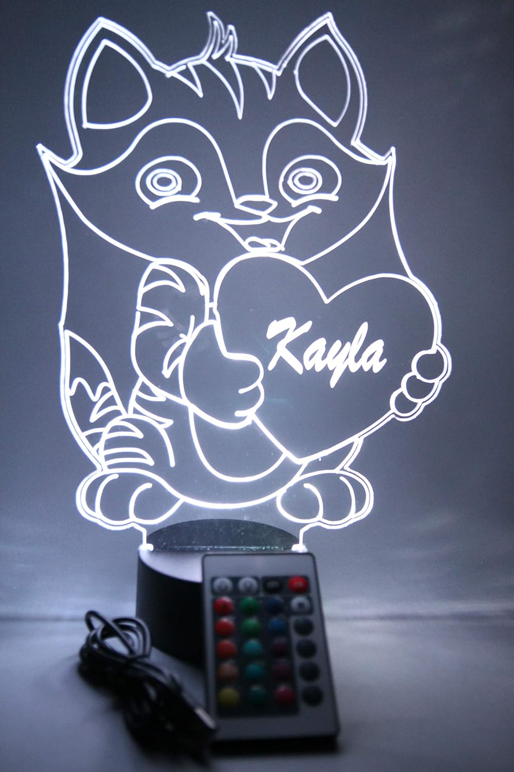 MIRROR MANIA Cat Light Up Lamp LED Personalized Clever Kitty Cat with Heart Night Light Engraved Table Lamp - It's Wow, with Remote, 16 Color Options, Dimmer, Free Engraved, Great Gift