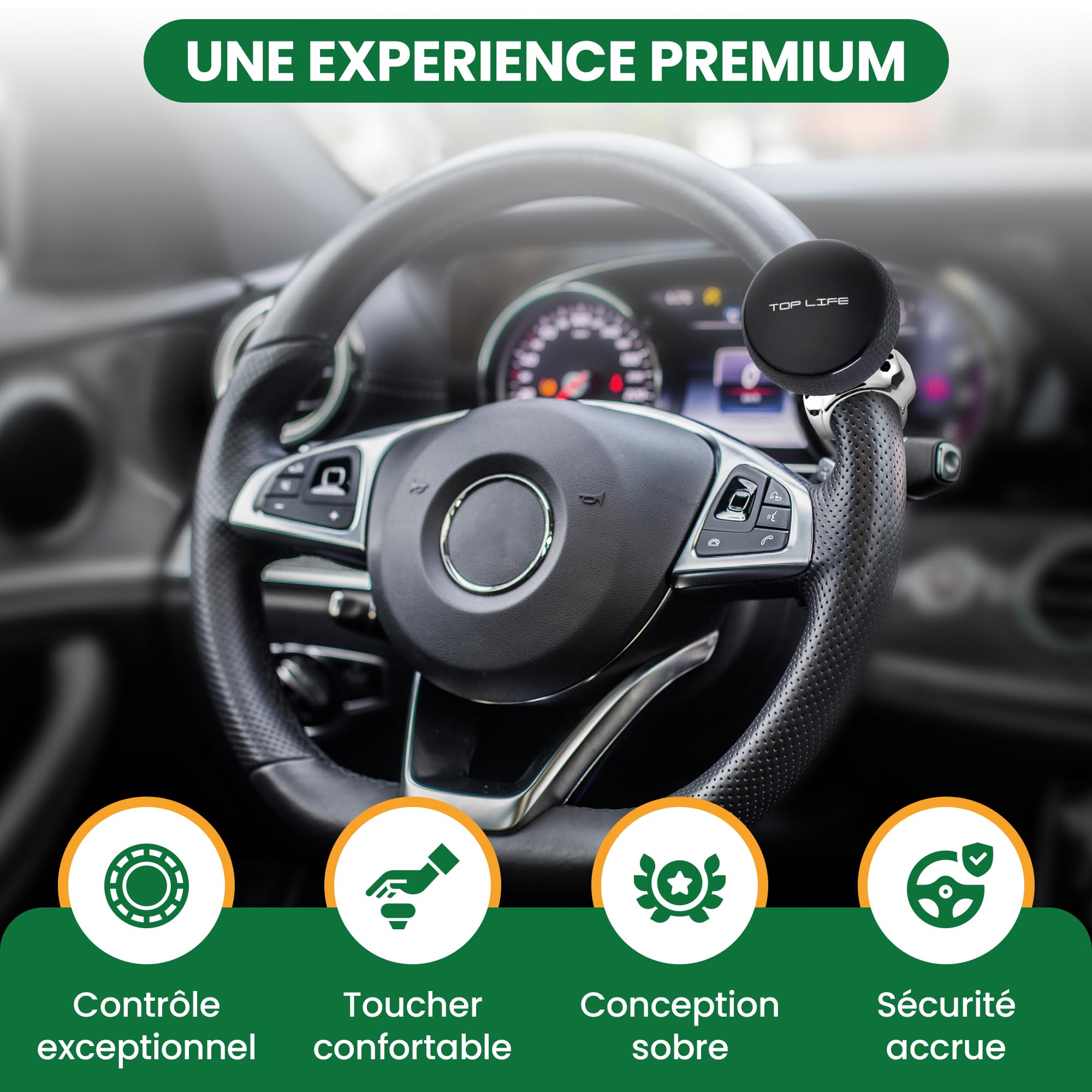 Boule de Volant Silicone - Meilleure Prise en Main - Compatible Tous Volants - Pommeau de Conduite pour Voiture, Tracteur, Tondeuse, Bateau, Auto