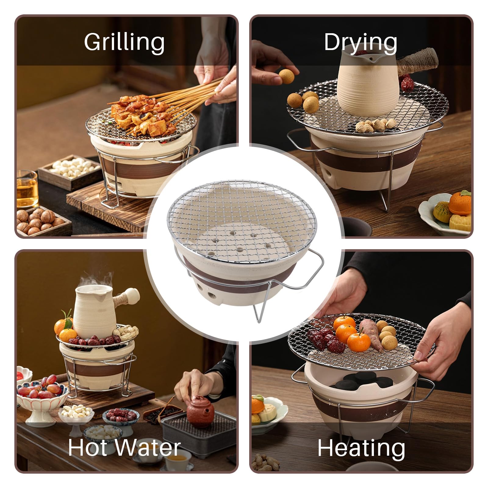 Parrilla ahumadora de carbón para barbacoa al aire libre, estufa de arcilla con parrilla de malla de alambre, ideal para acampar y viajar, diseño portátil para barbacoas perfectas