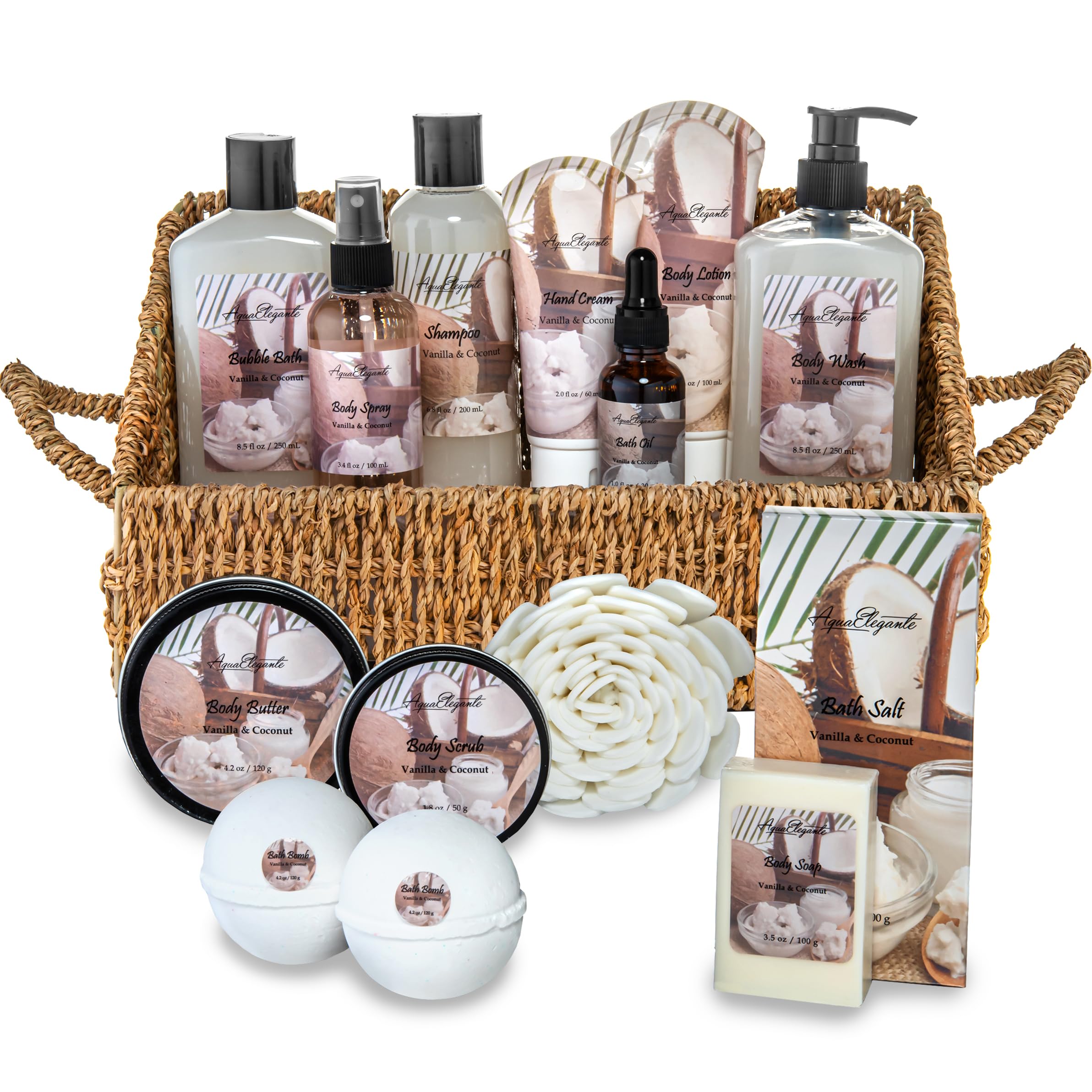 Sponsored Ad - Bath Spa Gift Sets - Luxury Basket With Coconut & Vanilla - Spa Kit Includes Wash, Bubble Bath, Lotion, Bath Salts, Body Scrub, Shower Puff, Bathbombs, Soap and Towel