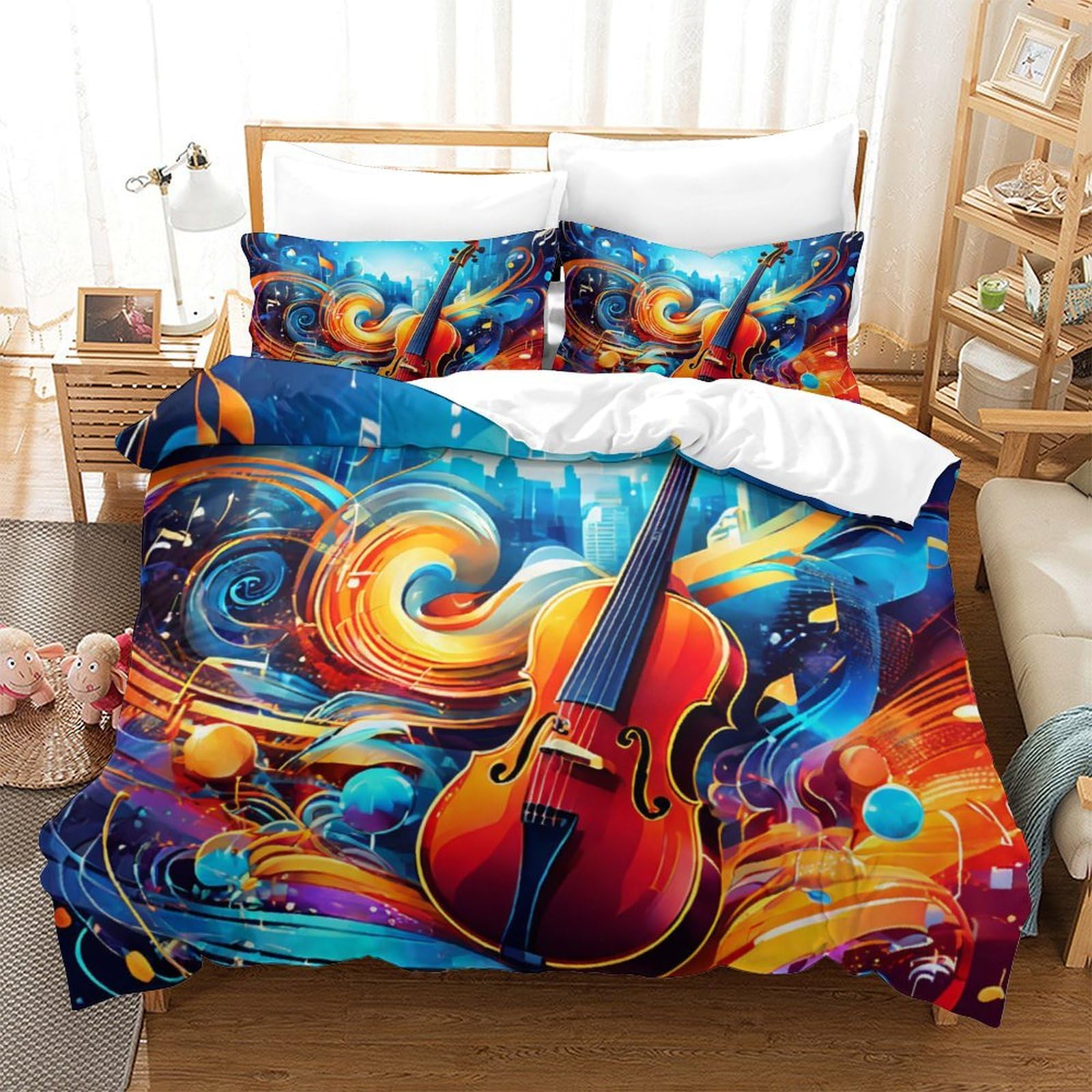 Parure de lit violon musique 3 pièces en microfibre super king size 260x220 cm avec taies