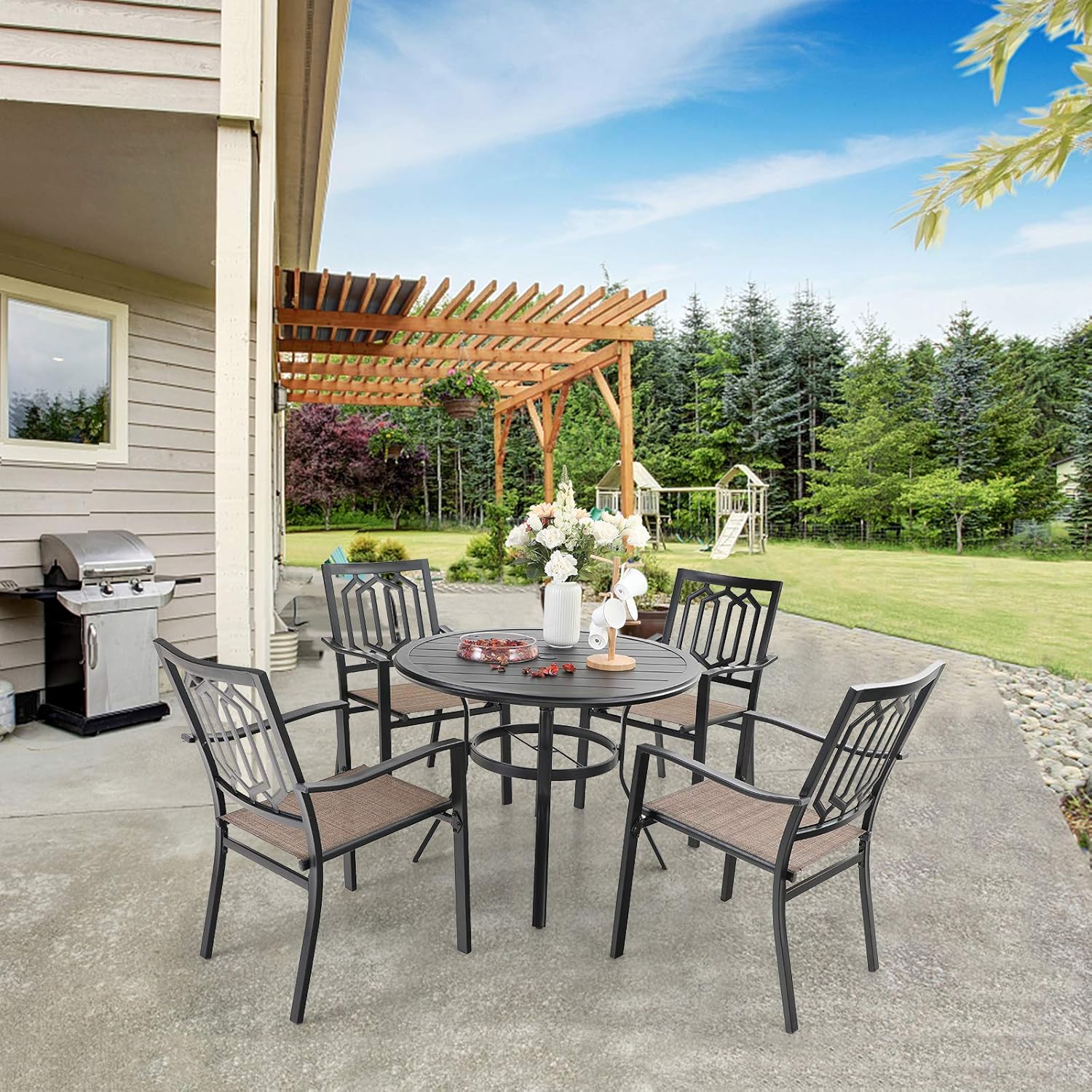 Sophia & William Outdoor Patio Dining Table Round 37.8”Dia x28.7”H, Modern Outdoor Metal Furniture with 1.97” Umbrella Hole for Poolside Porch Patio Garden Lawn Balcony Backyard and Indoor