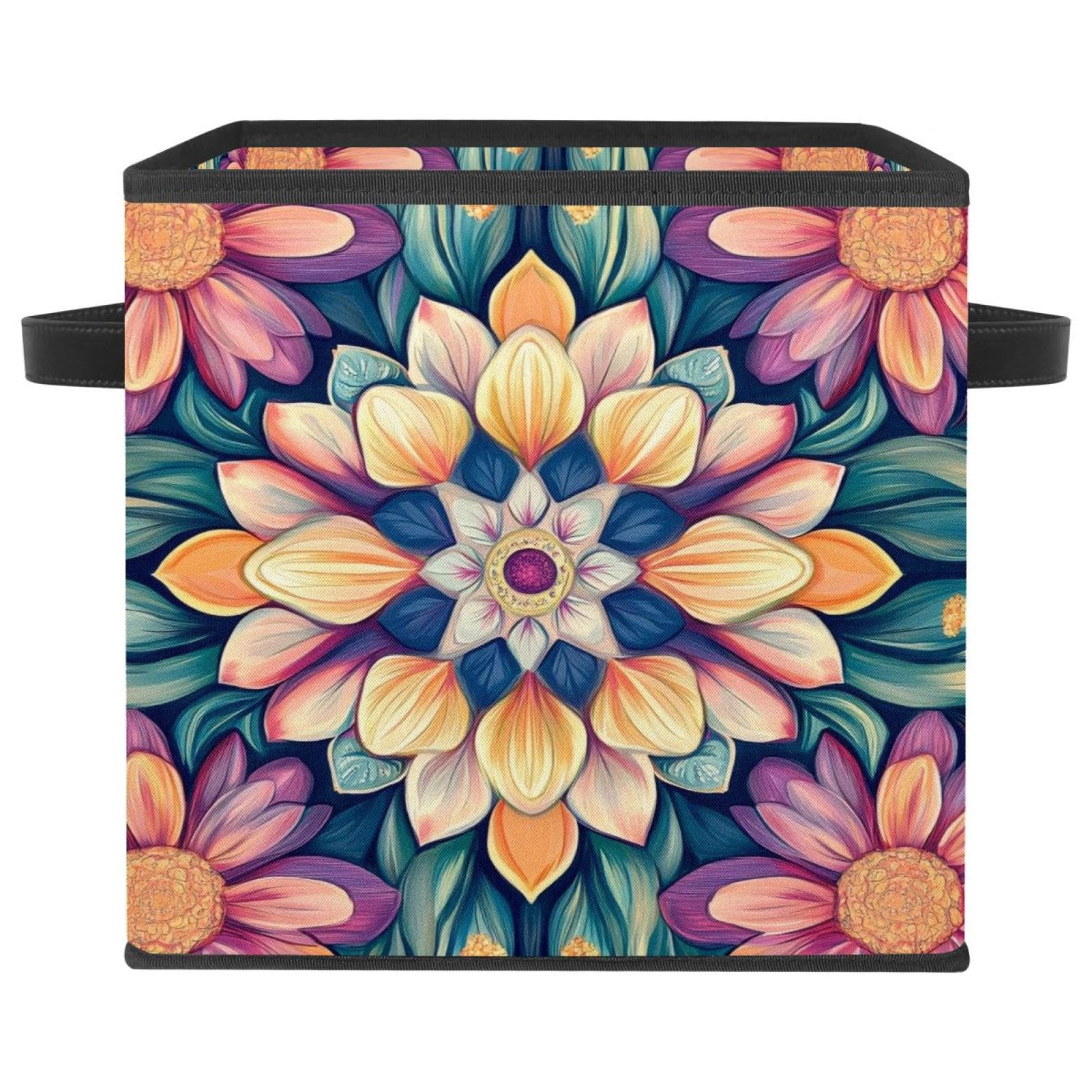 Boîte de rangement florale 28cm bac de placard pliable en tissu Oxford