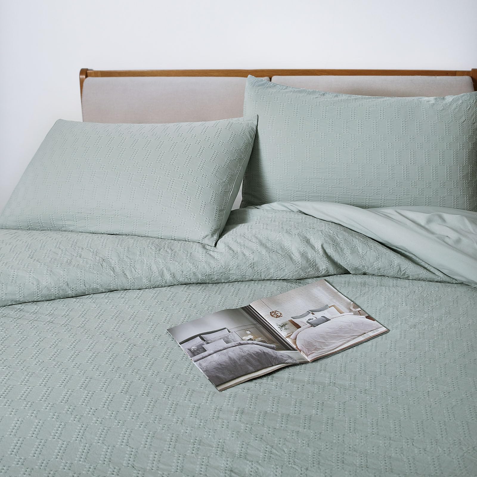Chlophy Sage Green Duvet Cover King Waffle Duck Egg Green Textured Waffle Weave Knit Luxury Geometric Bedding Set Farmhouse Hotel Washed Microfiber 230x220 Soft Quilt Cover - Image 4