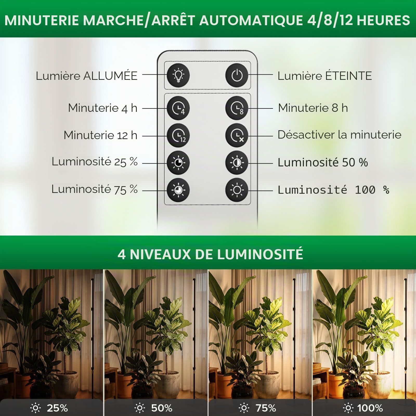 SANSI Lampe Horticole à Spectre Complet T10 80W, 159-189 cm, Télécommande