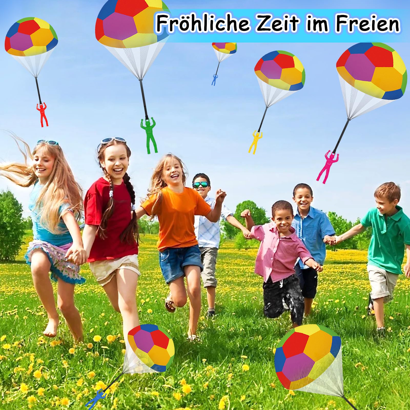 Lot de 10 jouets parachutistes colorés pour enfants - Jouet de football coloré - Jouet d'extérieur - Jeux de plein air pour enfants - Cadeau d'anniversaire d'enfant