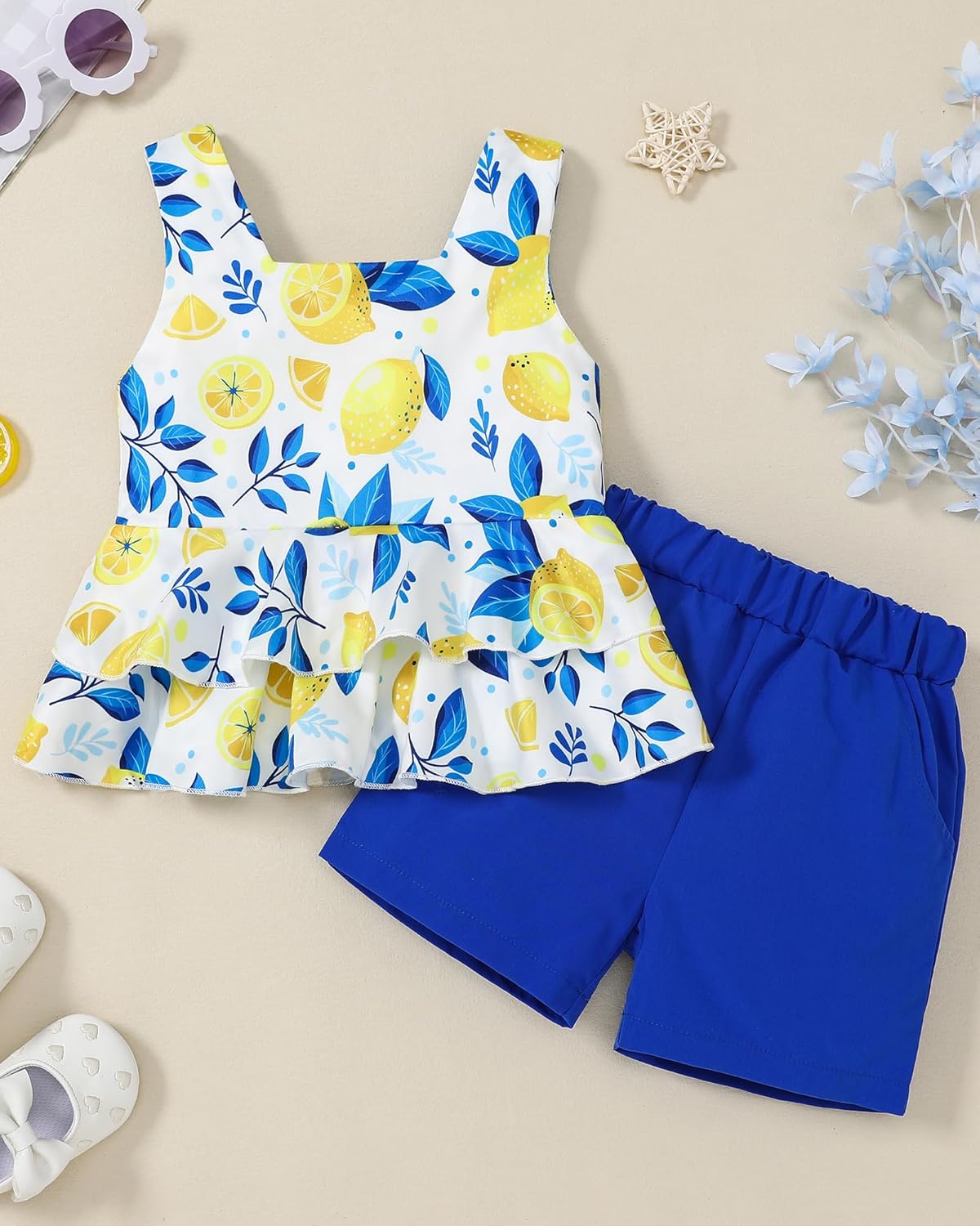 Toddler Girl Clothes Summer Outfits, Sleeveless Ruffle Hem Tank Top + Shorts 2Pcs Cute Baby Girls Clothing Set 1-5T - Image 6