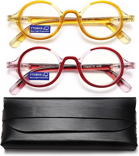 Gafas de lectura para mujer, retro, redondas, con bloqueo de luz azul, paquete de 2 lentes de lectura para computadora con bisagra de resorte, 1.75
