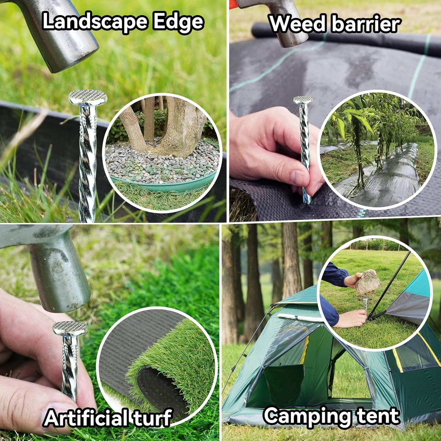 Extra-Long 14 Inch Spiral Landscape Stakes - Heavy Duty Solid Metal Anchors Spikes for Paver Edging, Weed Barrier, Trap, Tent and More (20 Counts)