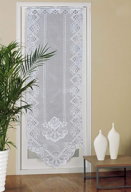 Lace Door Curtain Panel - 24 X 72 Inchs Net door Curtains, Linen French Vintage Drapes Blind Embroidered Sheer Curtain for Glass Door Patio Front Door, White