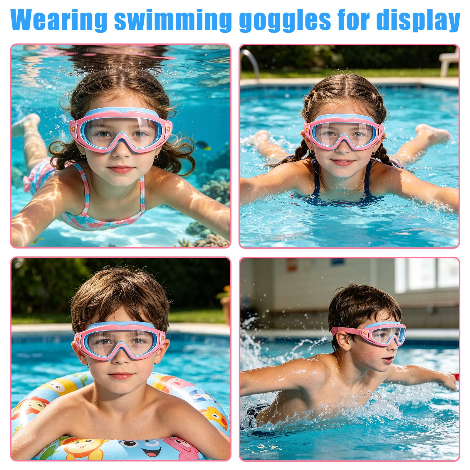 Gafas de Natación para Niños, Máscara de Buceo Infantil de 180° Panorámica, Protección UV, Antivaho, Diseño Antifugas, Ajuste Rápido, Gafas de Natación Unisex para Niños y Niñas de 3 a 15 Años