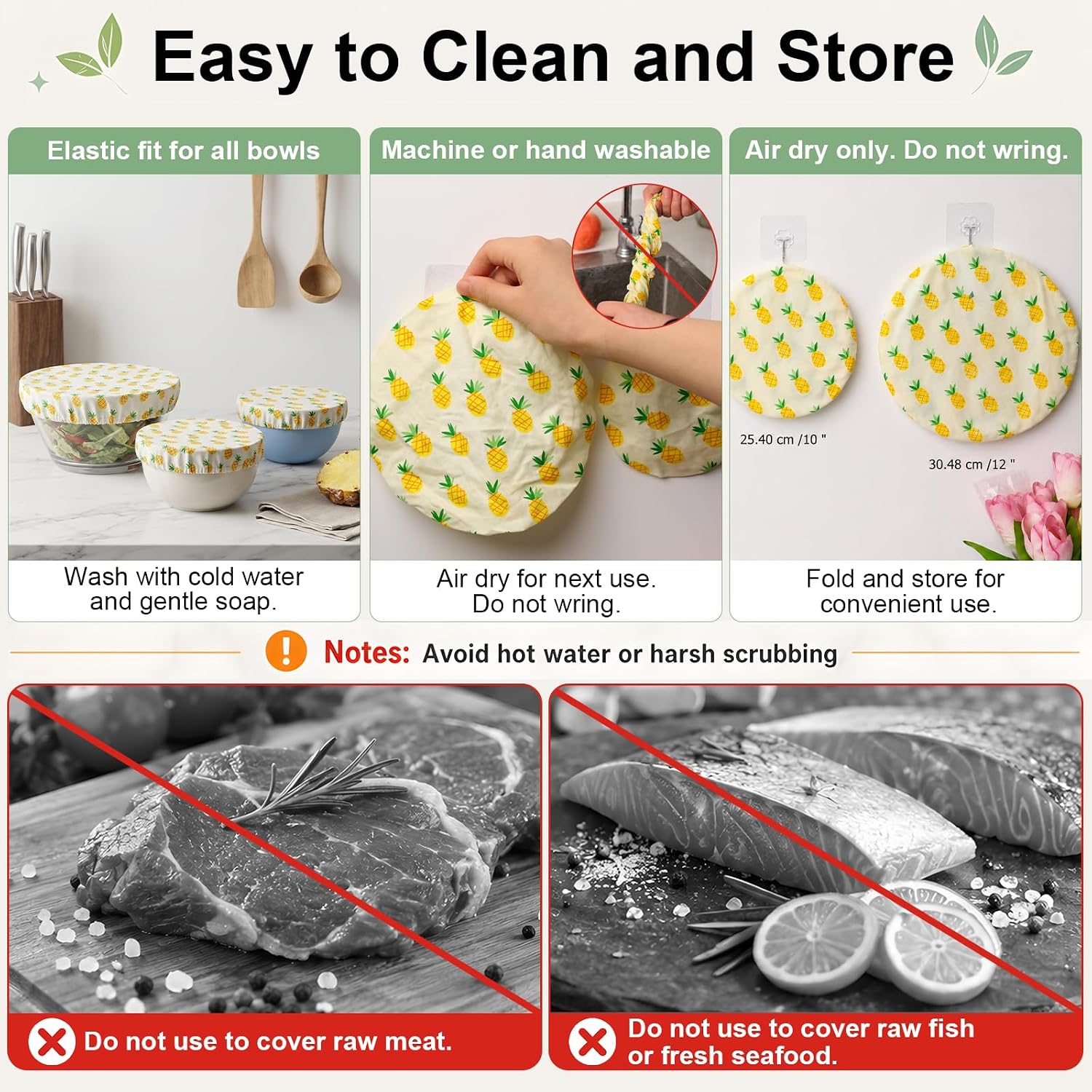 Bowl Covers 4 Pcs, Reusable Cotton Bowl Covers, Fits 3.5"–12", Nature Made
